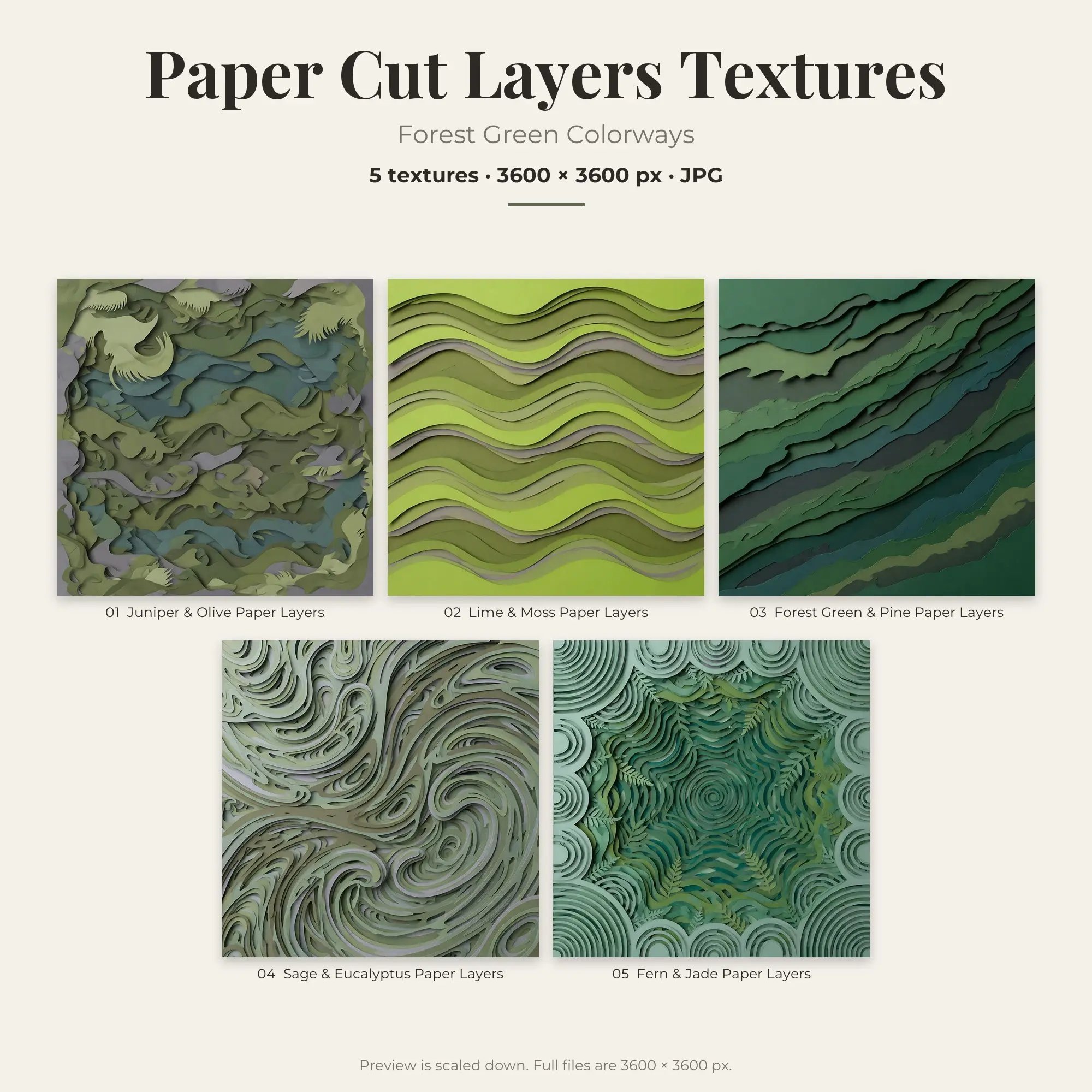Paper Cut Layers Backgrounds in Forest Green Colors – 5 JPGs preview