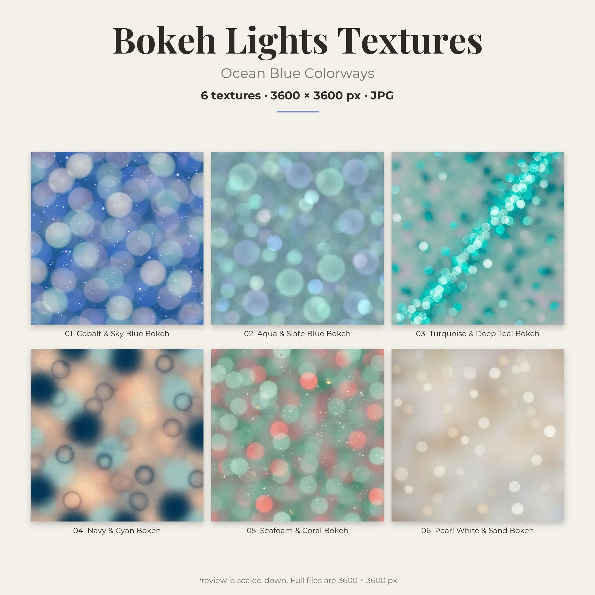 Bokeh Lights Texture Pack, Ocean Blue Palette – 6 JPGs preview