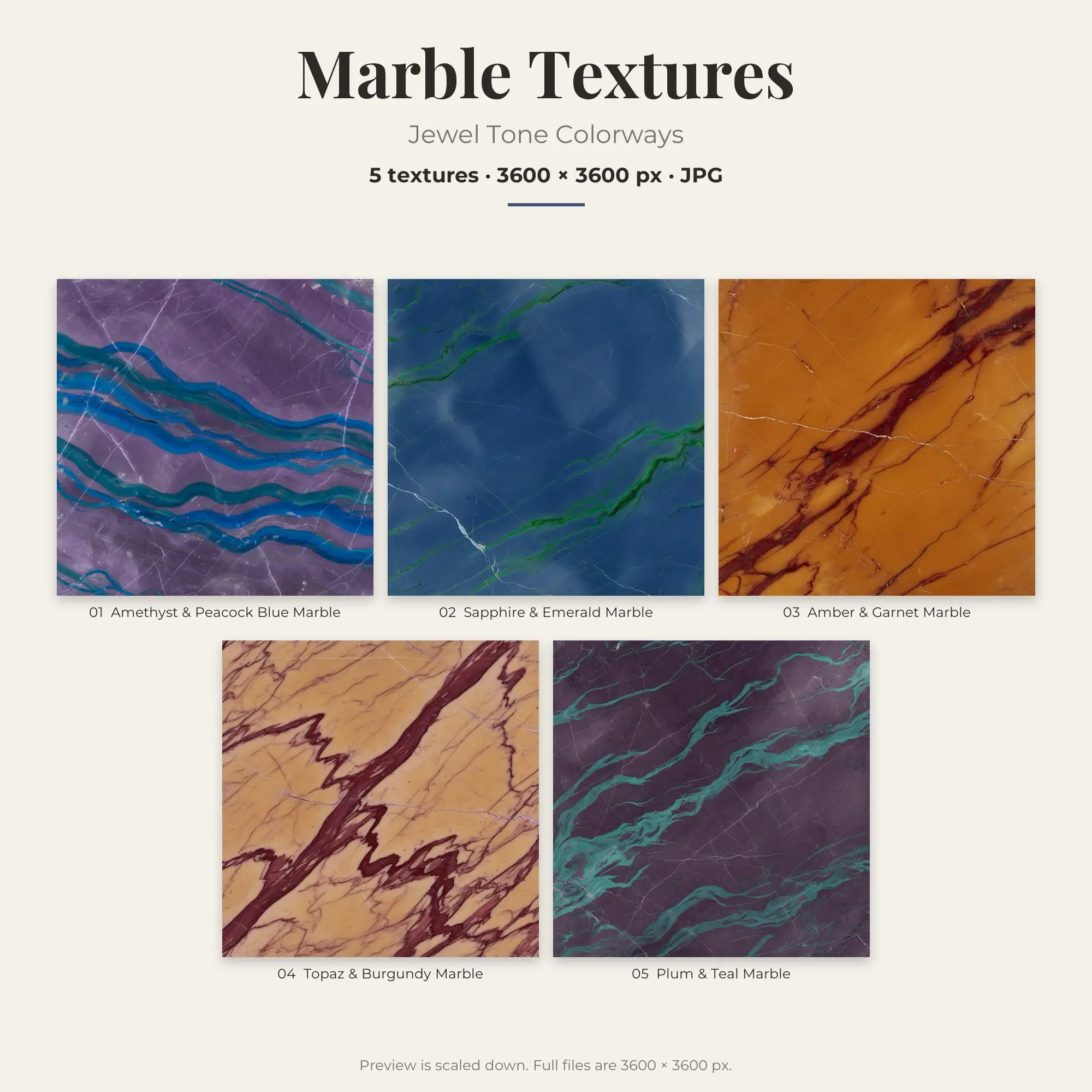 Jewel Tone Marble Textures – 5 Digital Backgrounds, preview 1 of 2