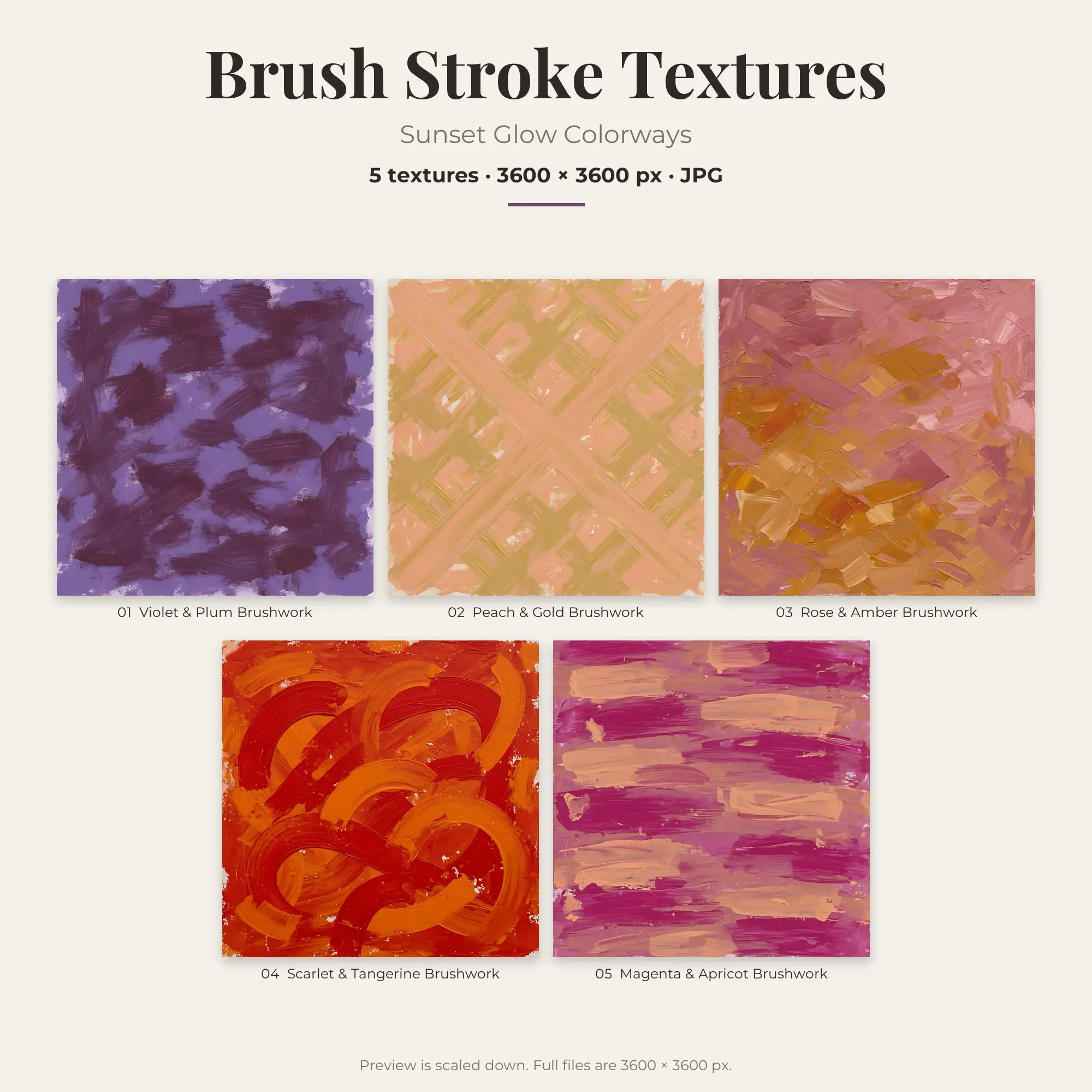 Sunset Glow Brush Stroke Textures – 5 Digital Backgrounds, preview 1 of 2