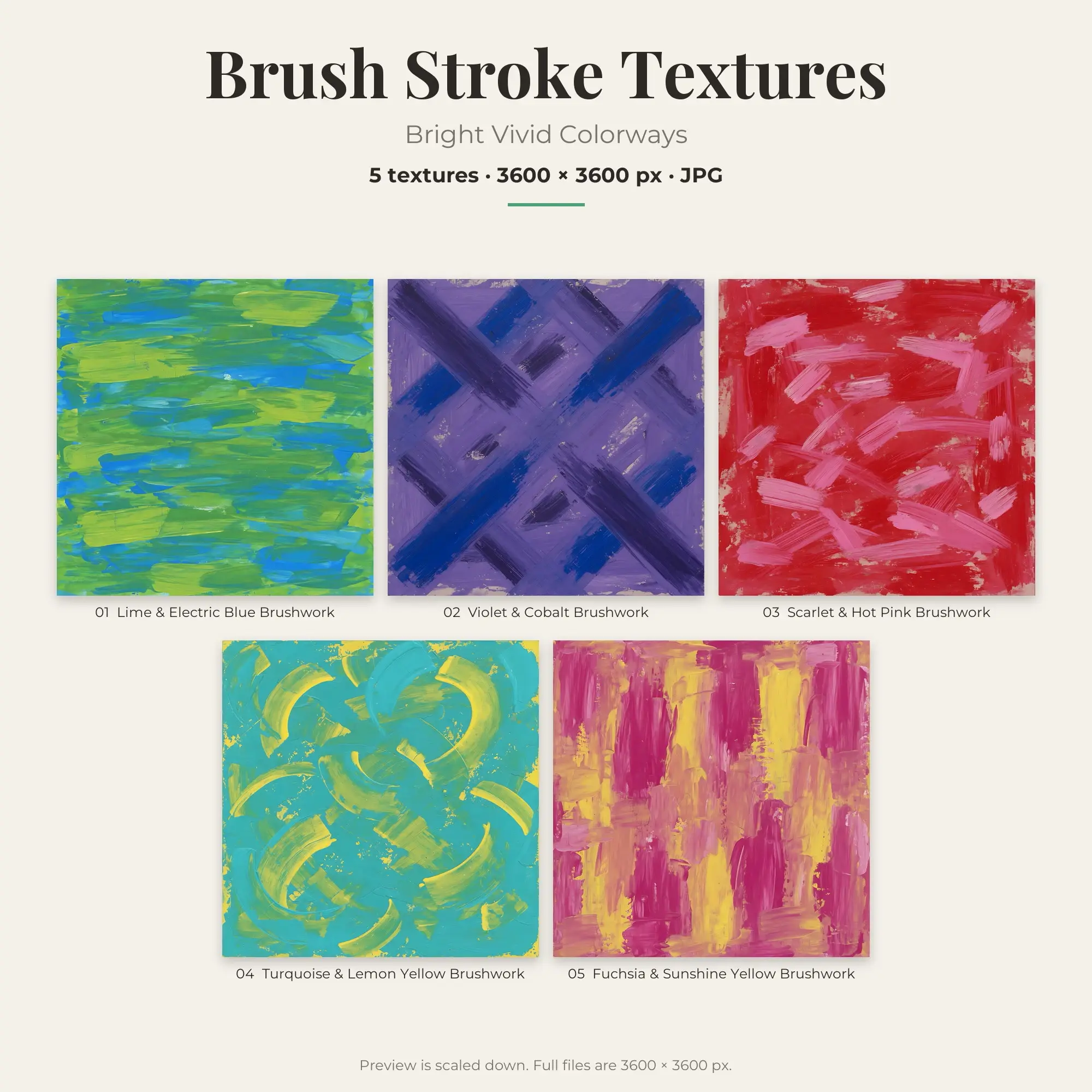 Bright Vivid Brush Stroke Textures – 5 Digital Backgrounds preview