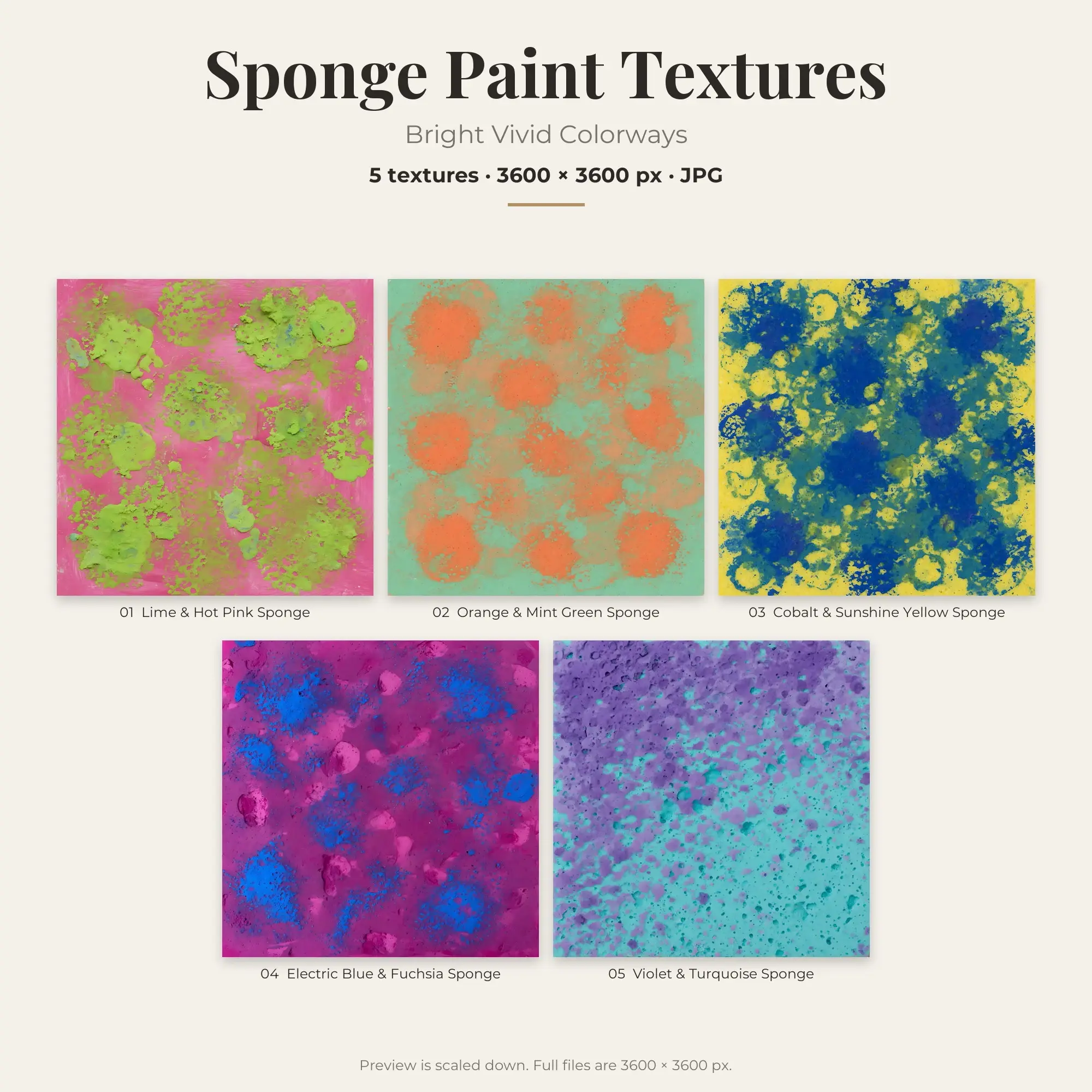 Bright Vivid Sponge Paint Textures – 5 Digital Backgrounds preview