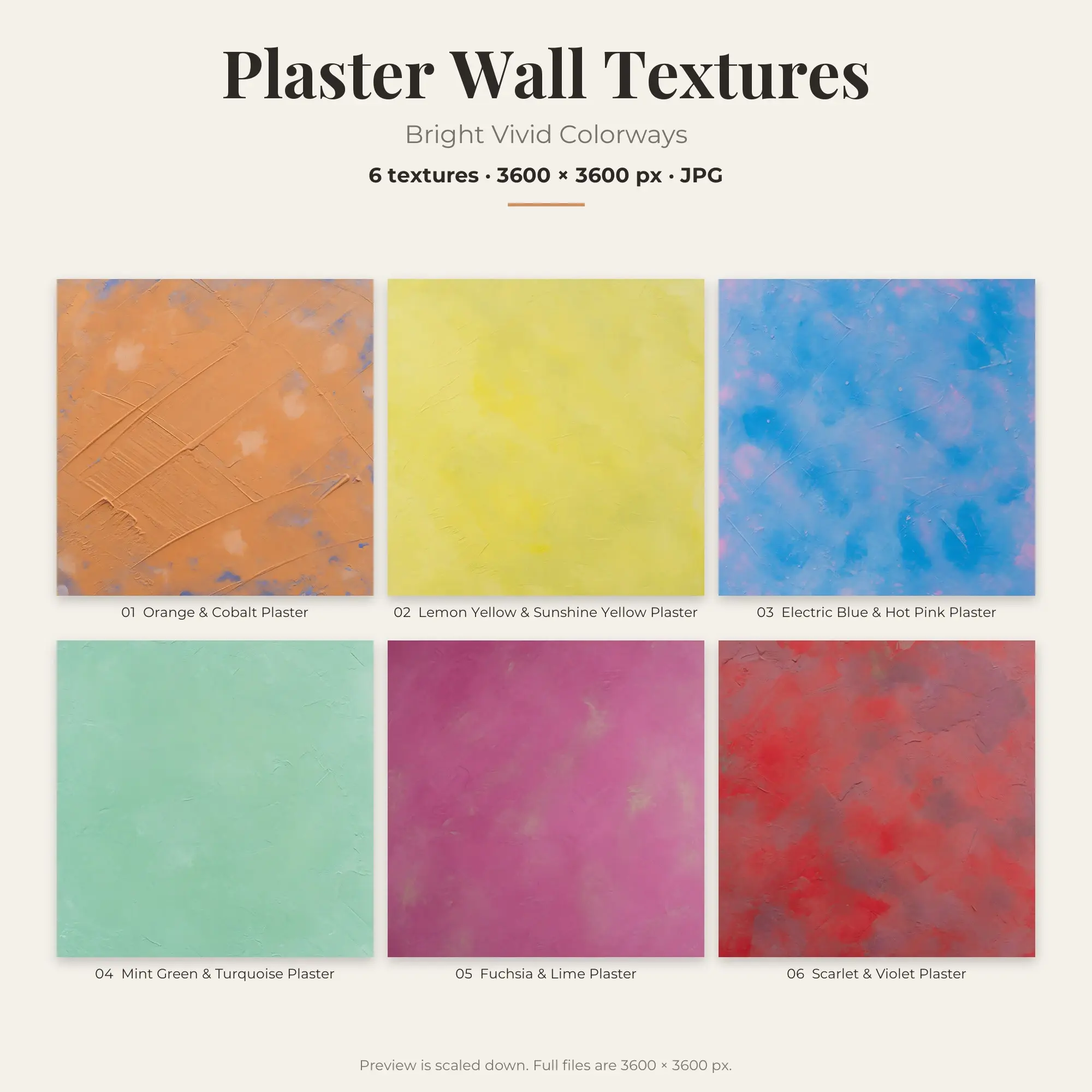 Bright Vivid Plaster Wall Textures – 6 Digital Backgrounds preview