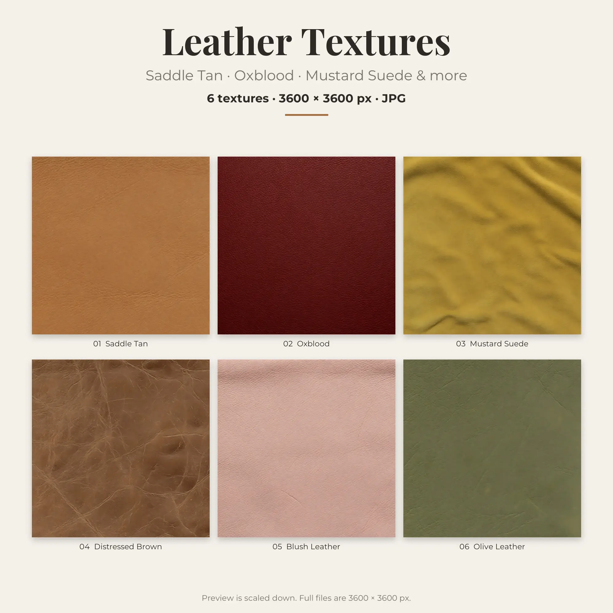 Saddle Tan, Oxblood & Mustard Suede Leather Textures – 6 Backgrounds preview