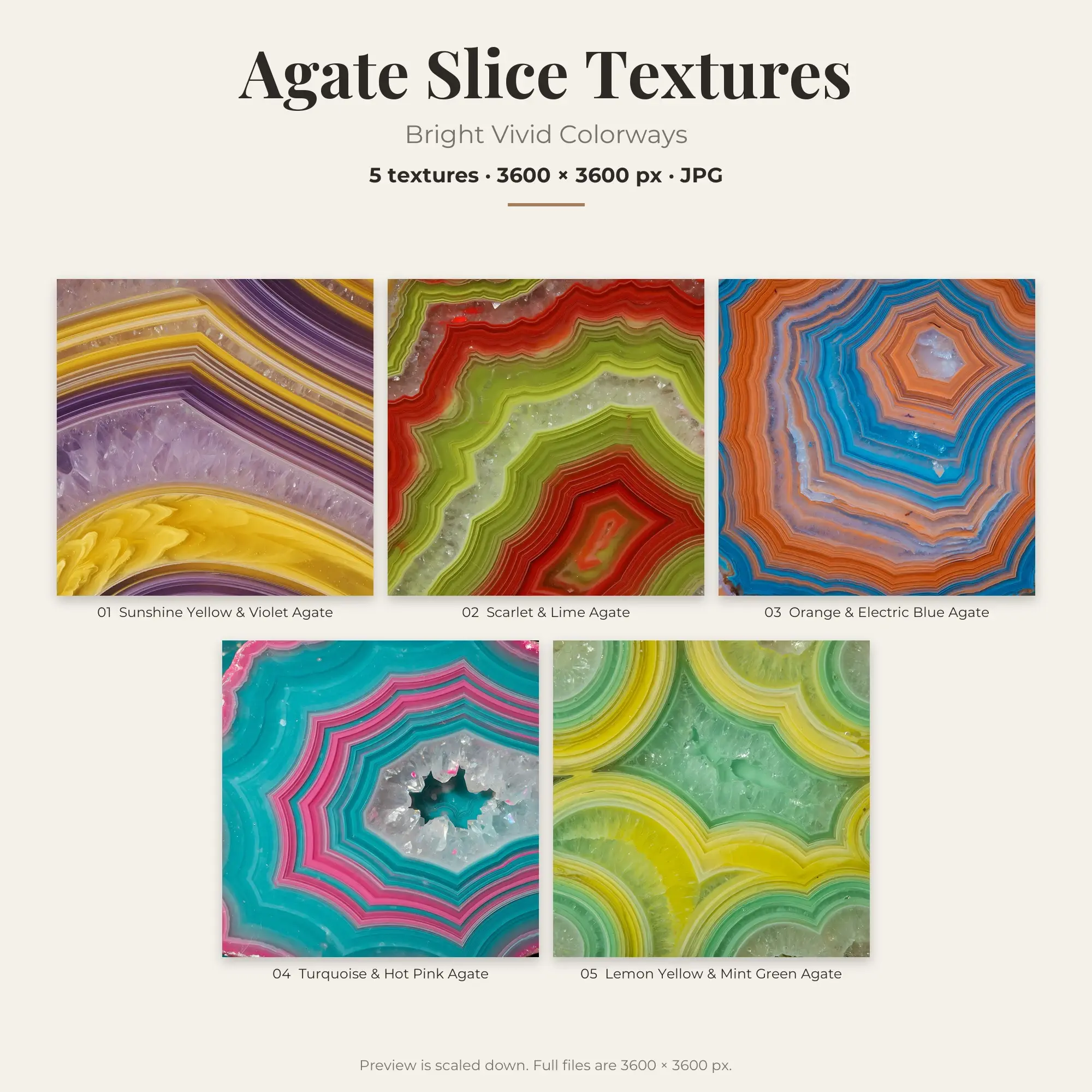 Agate Slice Backgrounds in Bright Vivid Colors – 5 JPGs preview