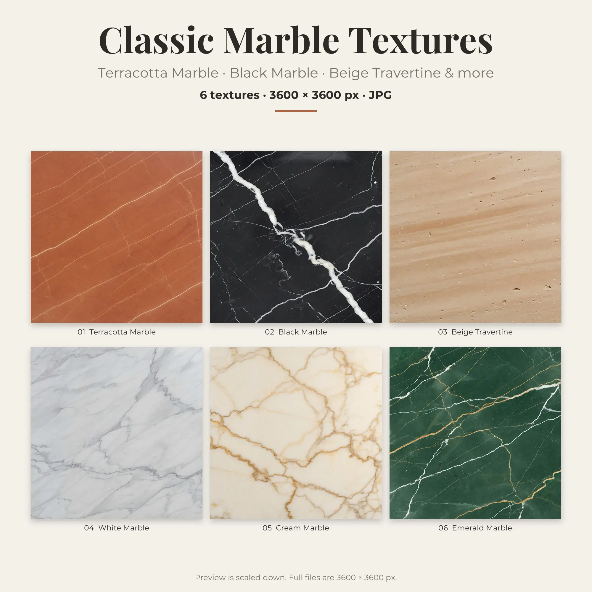 Classic Marble Textures: Terracotta Marble & Black Marble – 6 JPGs preview