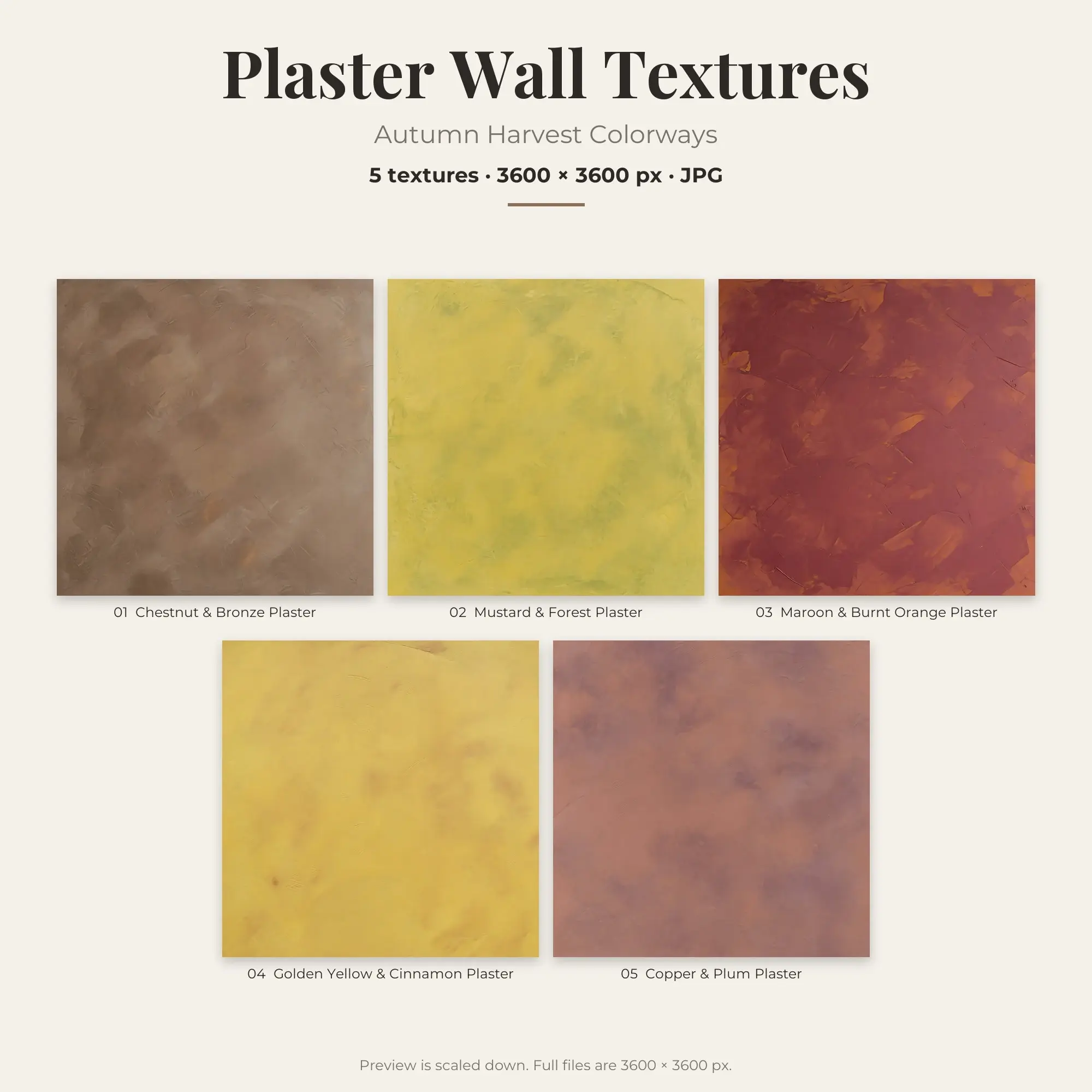 5 Autumn Harvest Plaster Wall Textures, High-Res Backgrounds preview