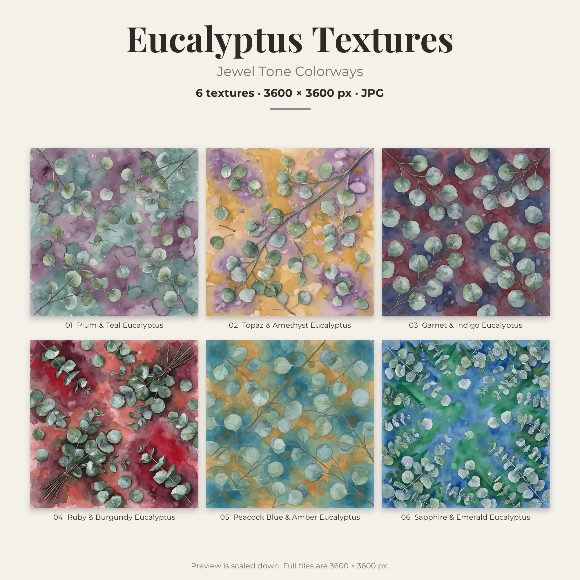 Eucalyptus Backgrounds in Jewel Tone Colors – 6 JPGs preview