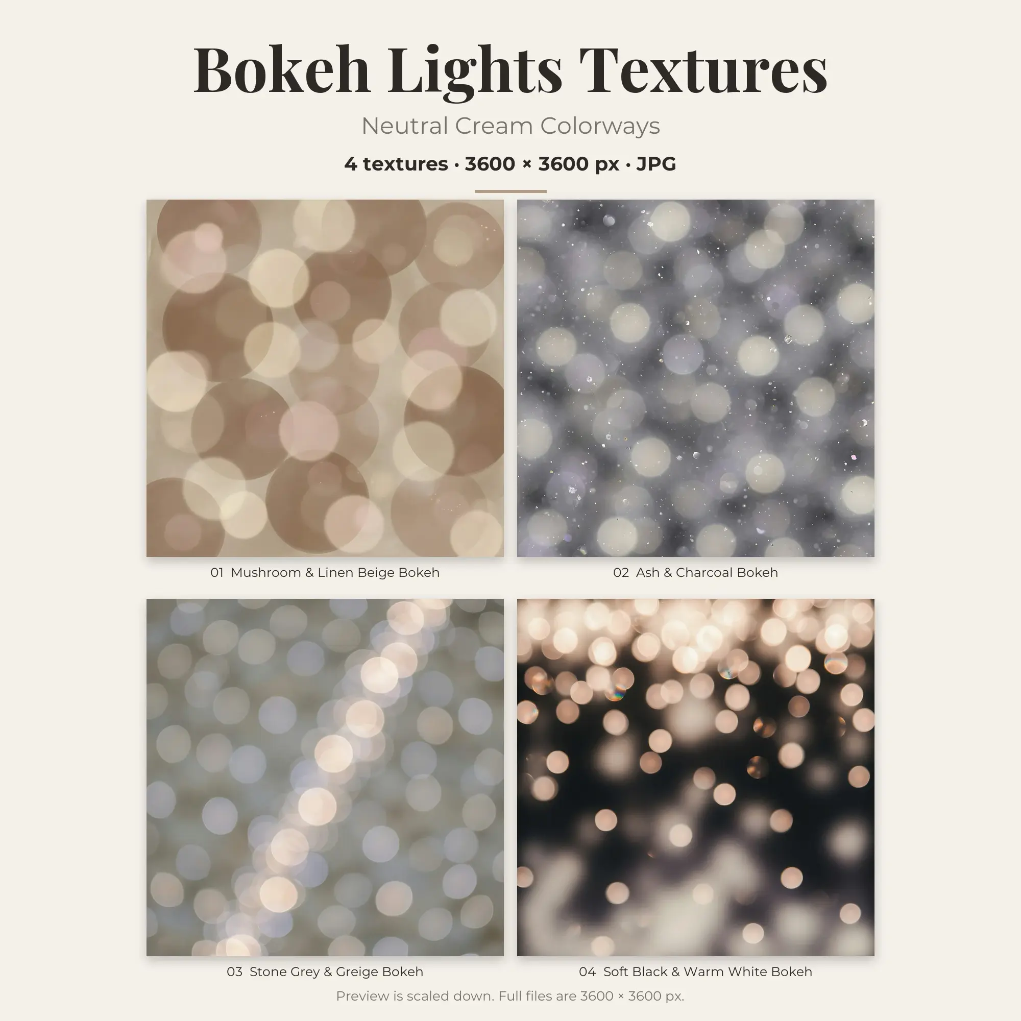 Bokeh Lights Texture Pack, Neutral Cream Palette – 4 JPGs preview