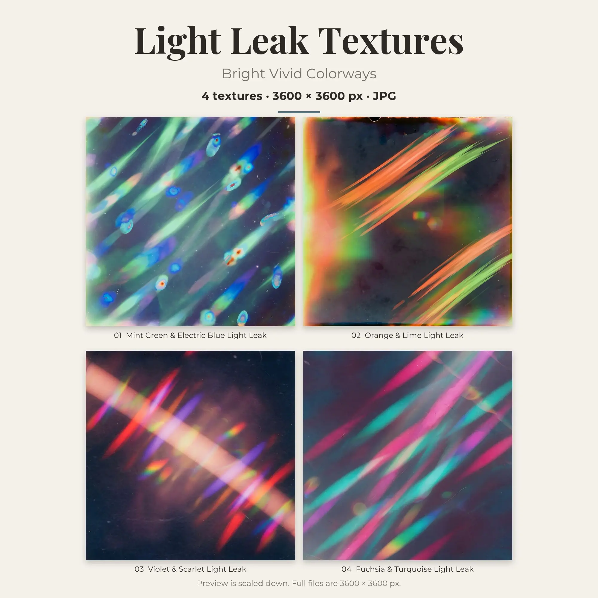 Light Leak Texture Pack, Bright Vivid Palette – 4 JPGs preview