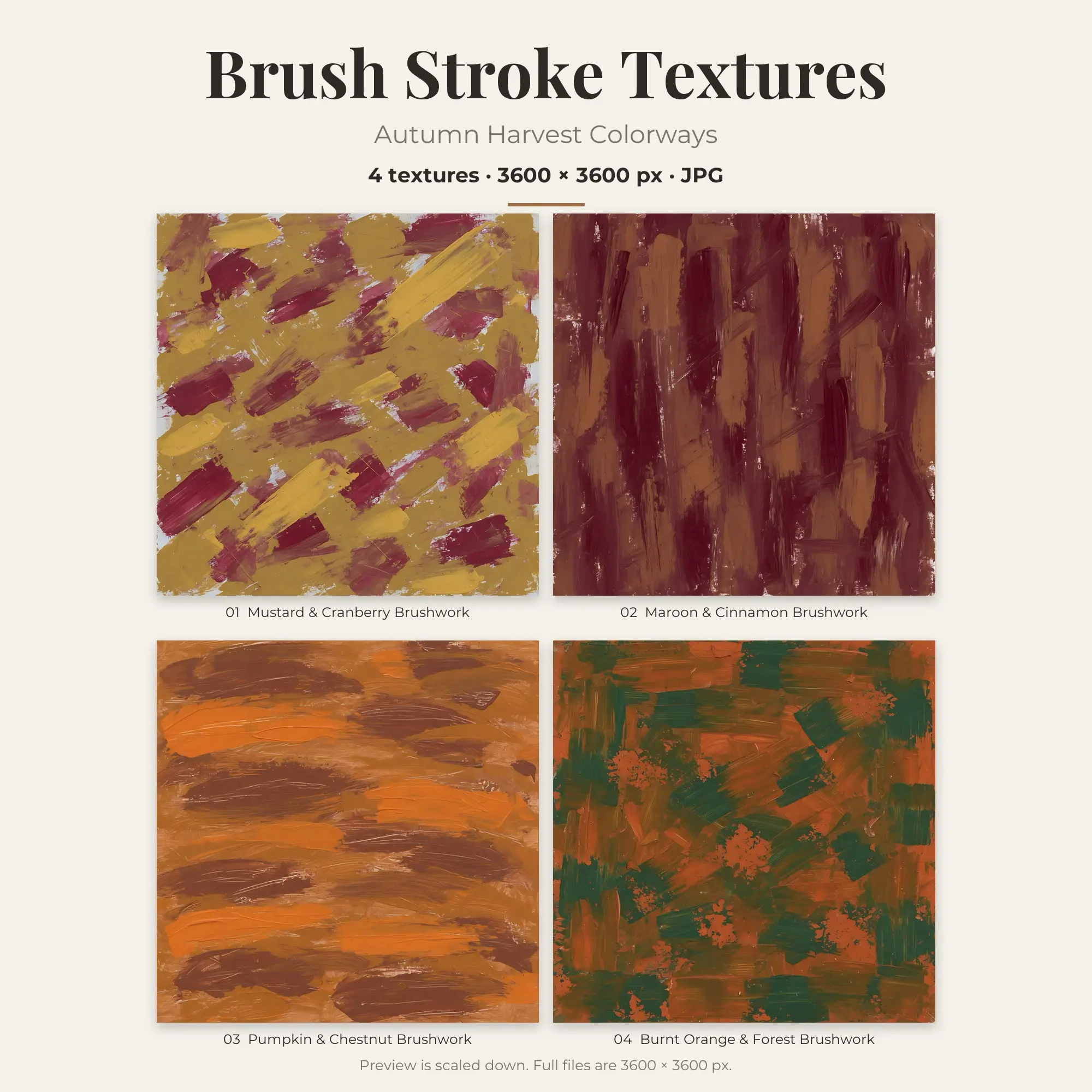 4 Autumn Harvest Brush Stroke Textures, High-Res Backgrounds preview