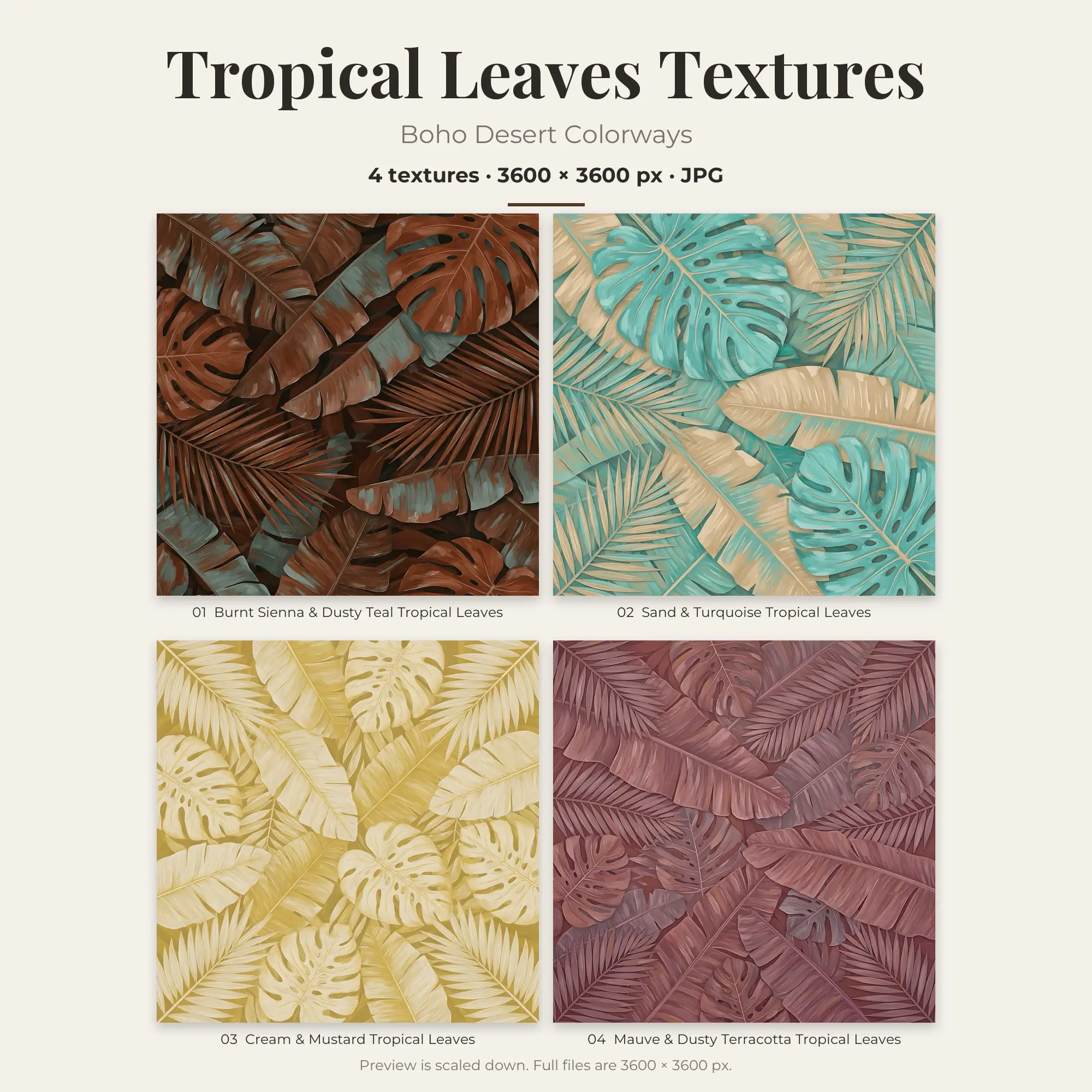 Boho Desert Tropical Leaves Textures – 4 Digital Backgrounds preview