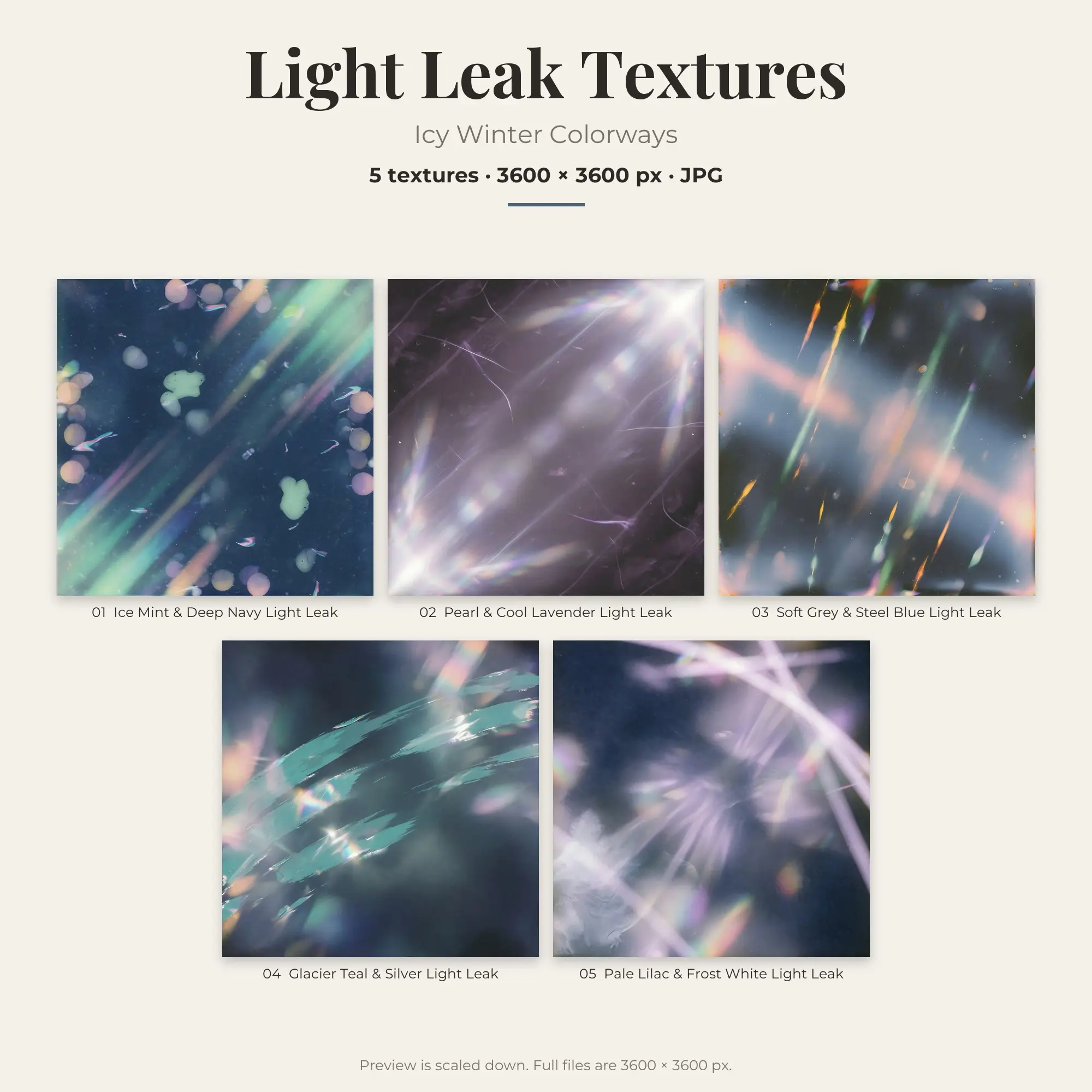 5 Icy Winter Light Leak Textures, High-Res Backgrounds, preview 1 of 2