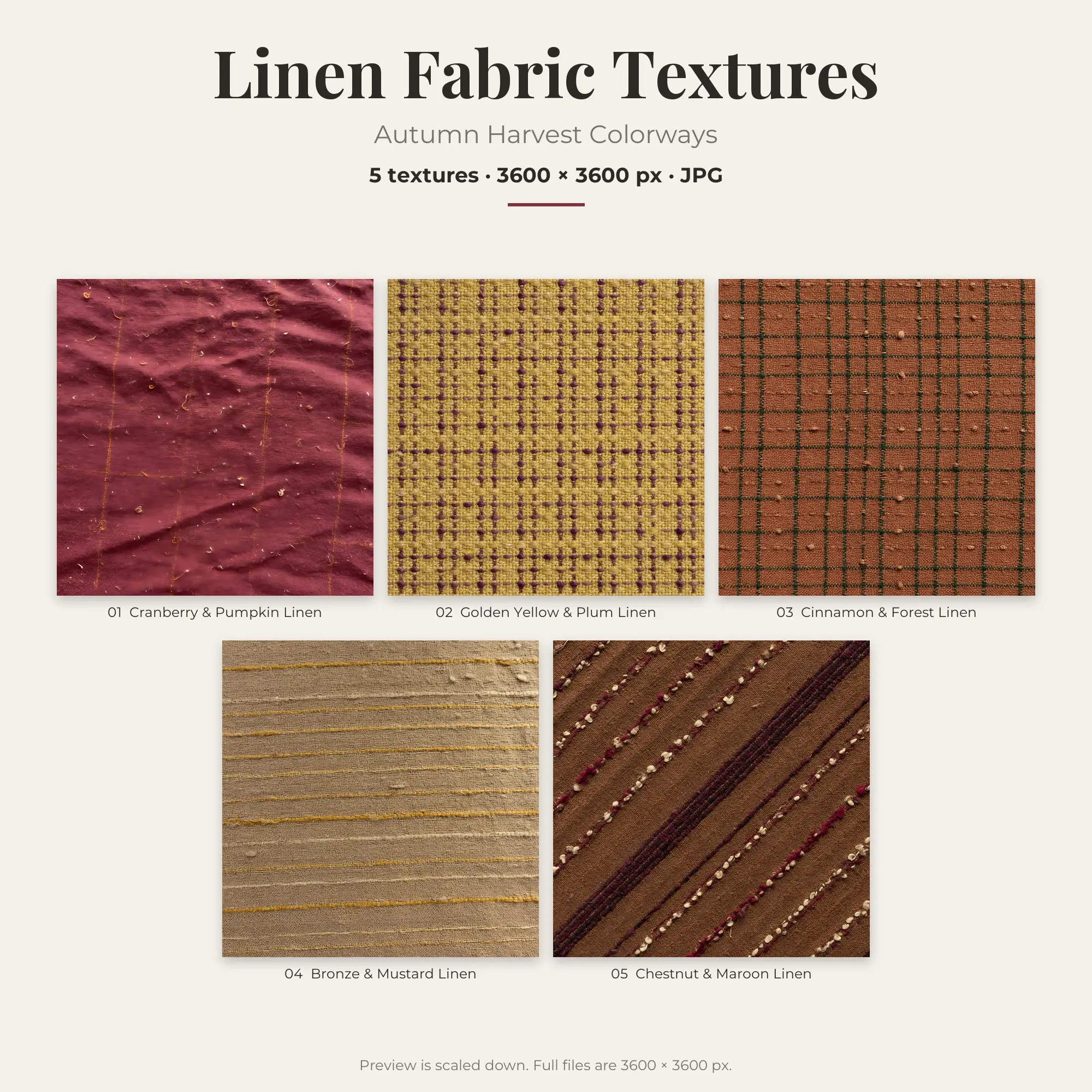 Linen Fabric Texture Pack, Autumn Harvest Palette – 5 JPGs preview