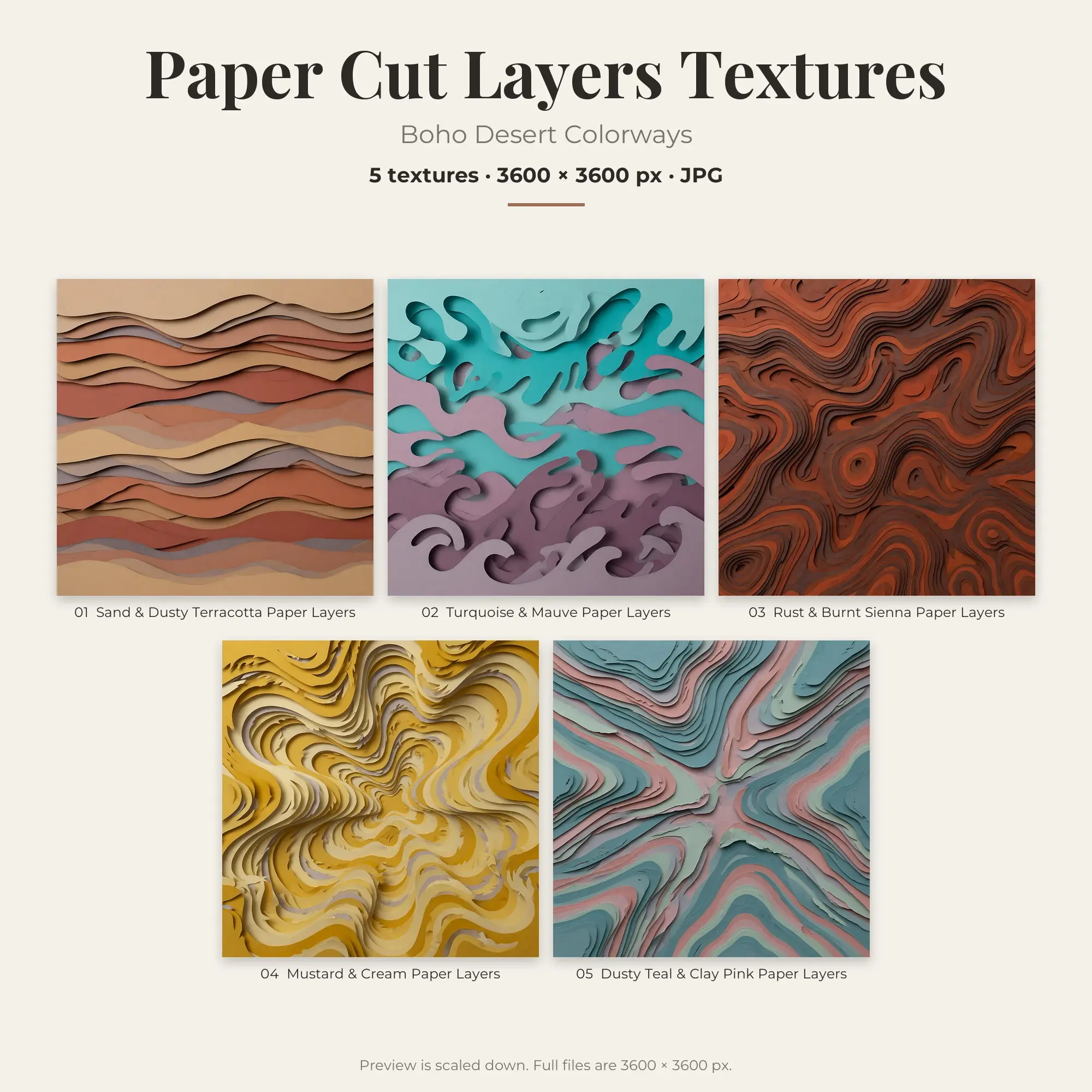 Paper Cut Layers Backgrounds in Boho Desert Colors – 5 JPGs preview