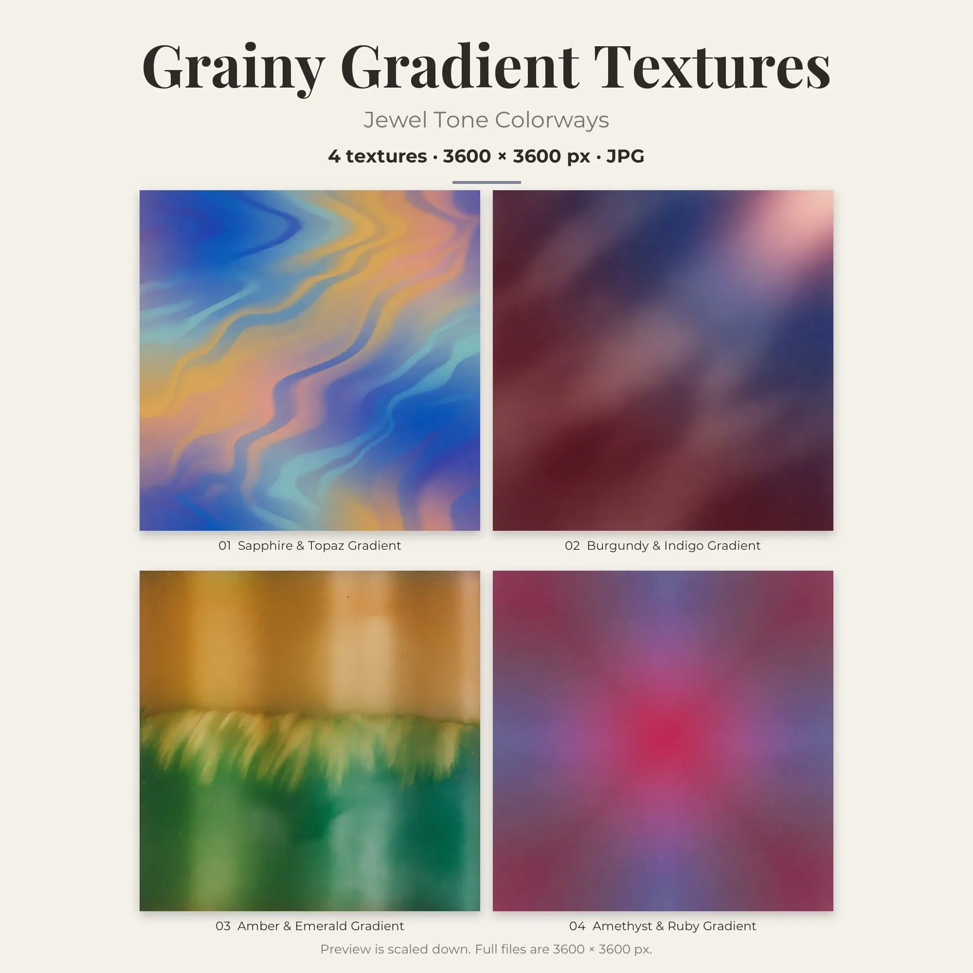 Grainy Gradient Texture Pack, Jewel Tone Palette – 4 JPGs preview