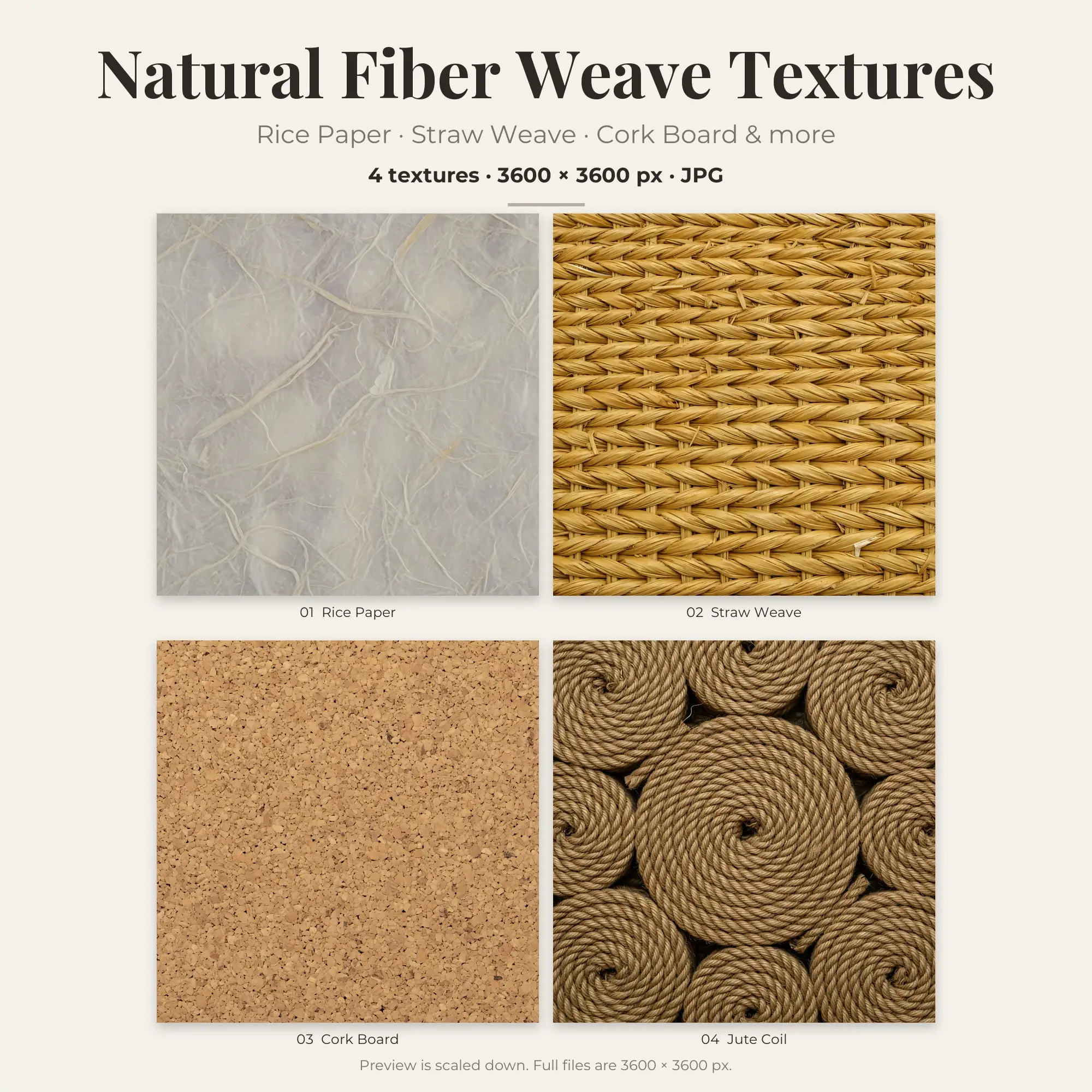 Rice Paper & Straw Weave Natural Fiber Weave Textures – 4 Backgrounds preview