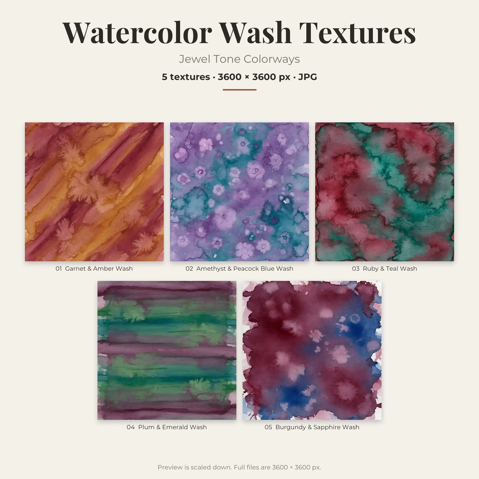 Jewel Tone Watercolor Wash Textures – 5 Digital Backgrounds preview