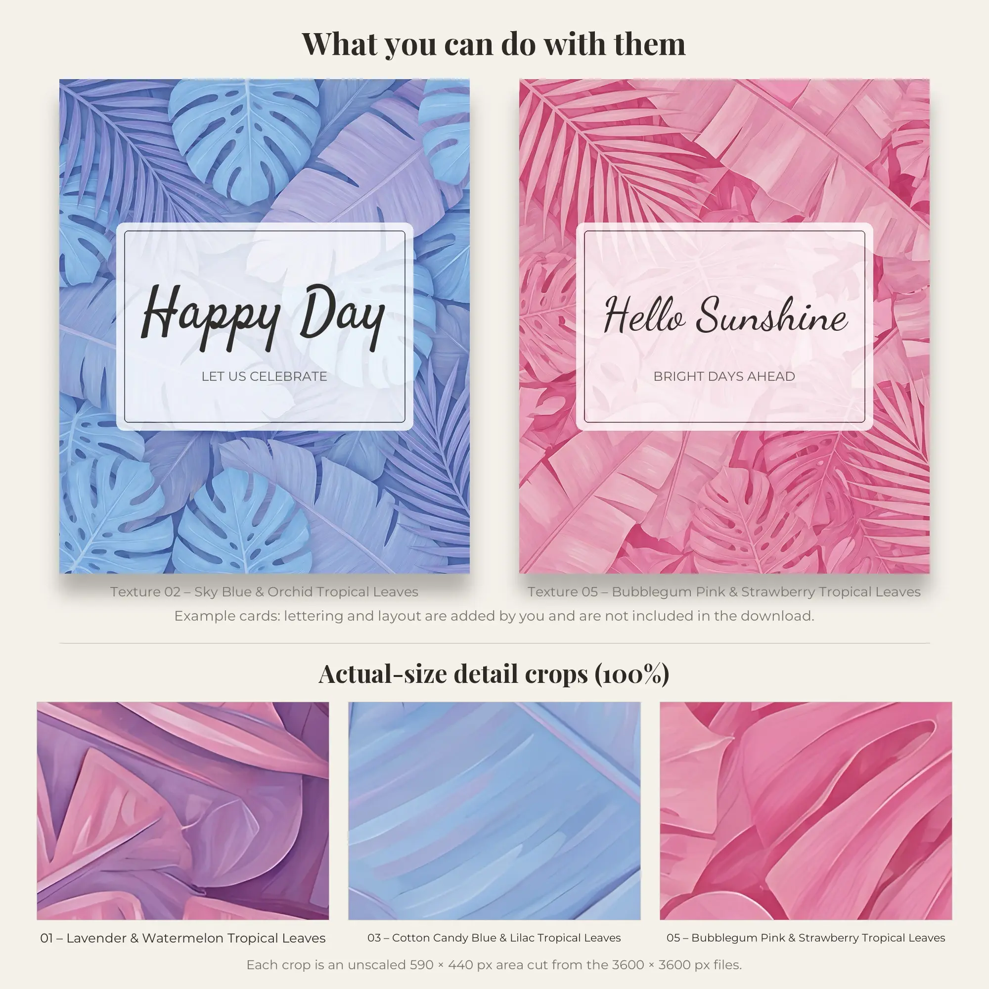 5 Candy Pop Tropical Leaves Textures, High-Res Backgrounds, preview 2 of 2