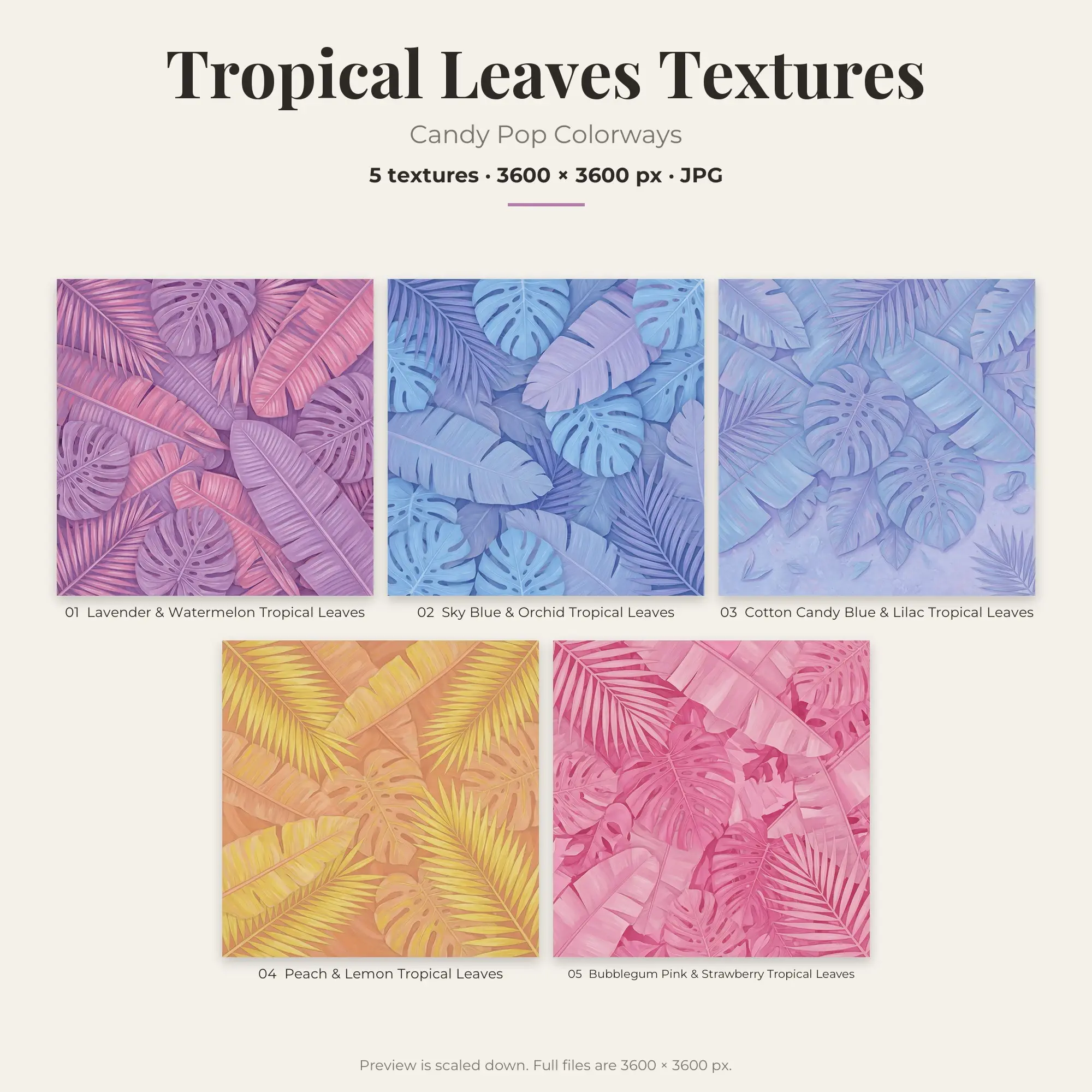 5 Candy Pop Tropical Leaves Textures, High-Res Backgrounds preview