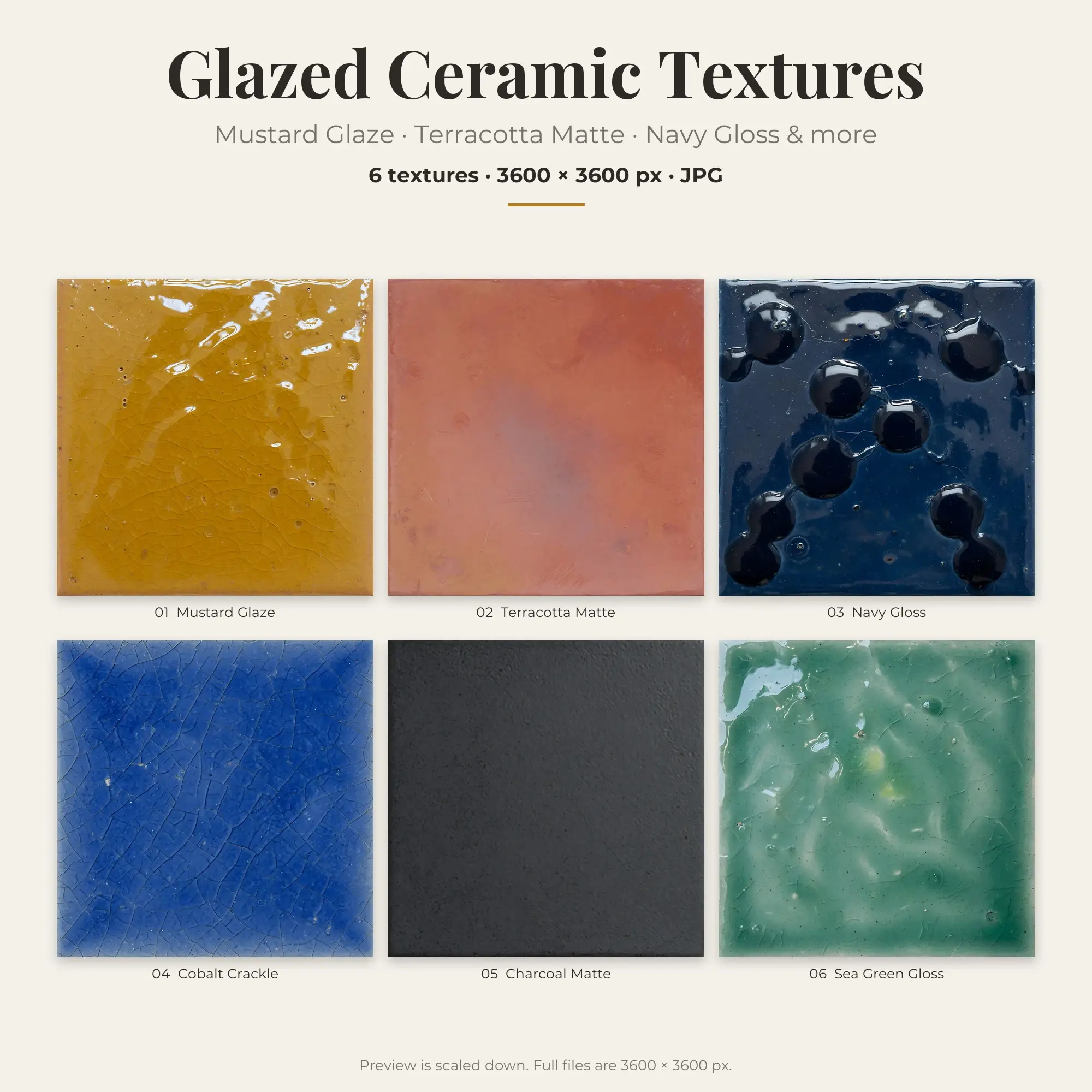 Glazed Ceramic Textures: Mustard Glaze & Terracotta Matte – 6 JPGs preview