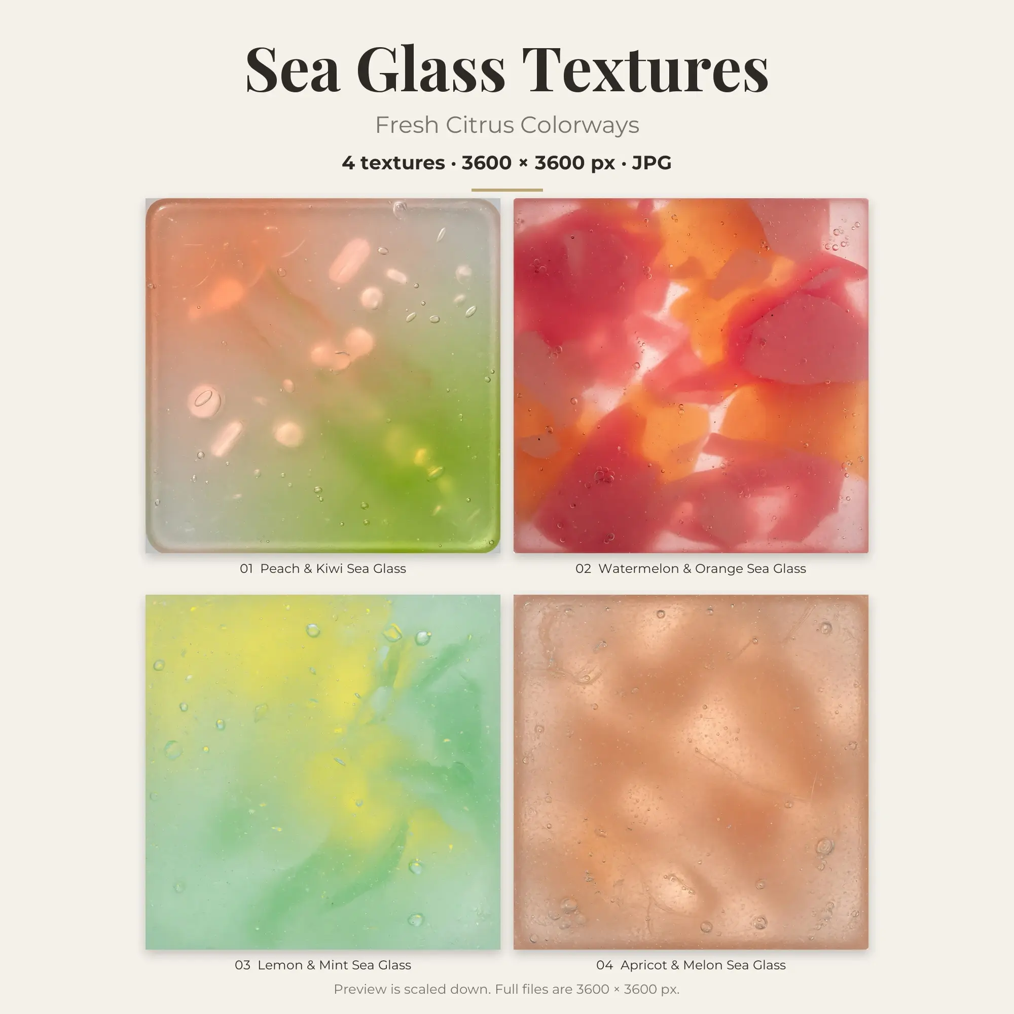 4 Fresh Citrus Sea Glass Textures, High-Res Backgrounds preview