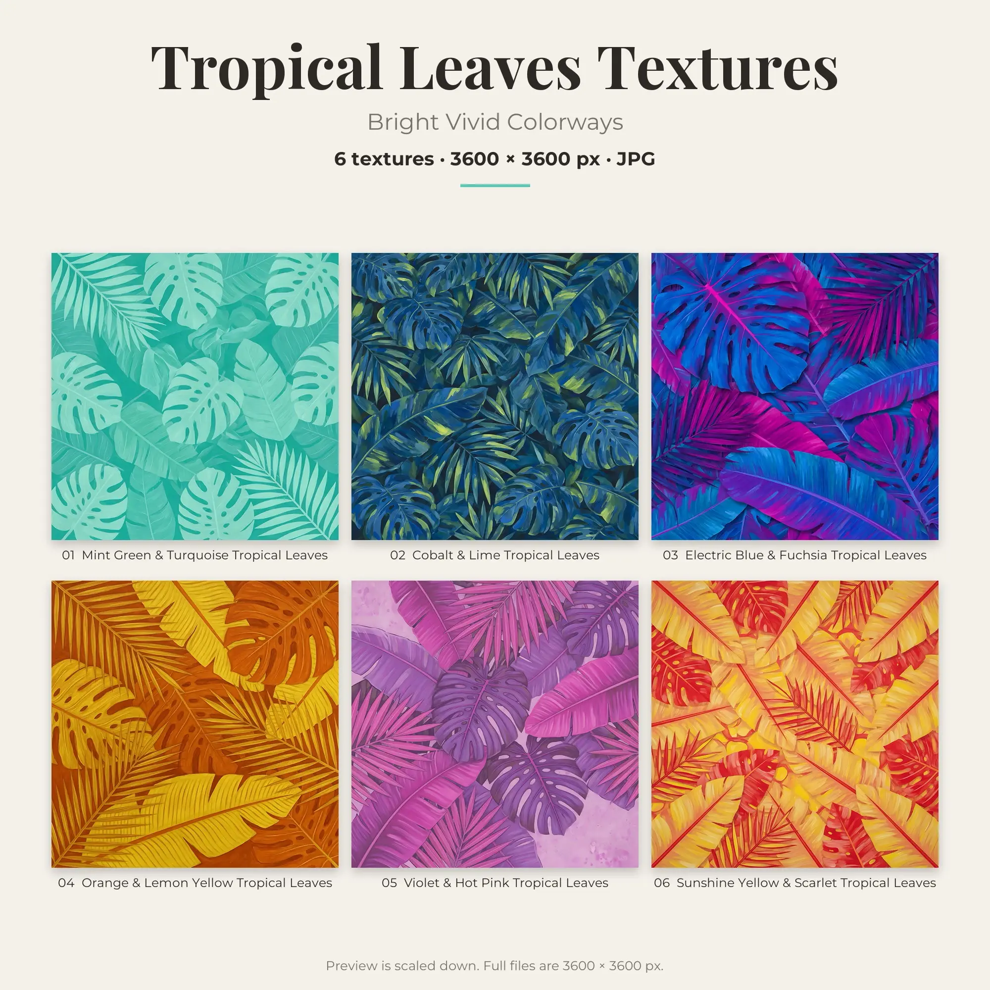 Bright Vivid Tropical Leaves Textures – 6 Digital Backgrounds preview