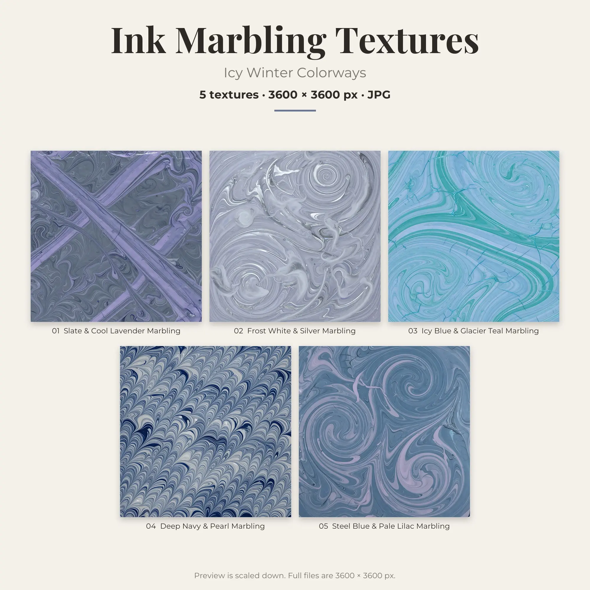 Ink Marbling Backgrounds in Icy Winter Colors – 5 JPGs preview