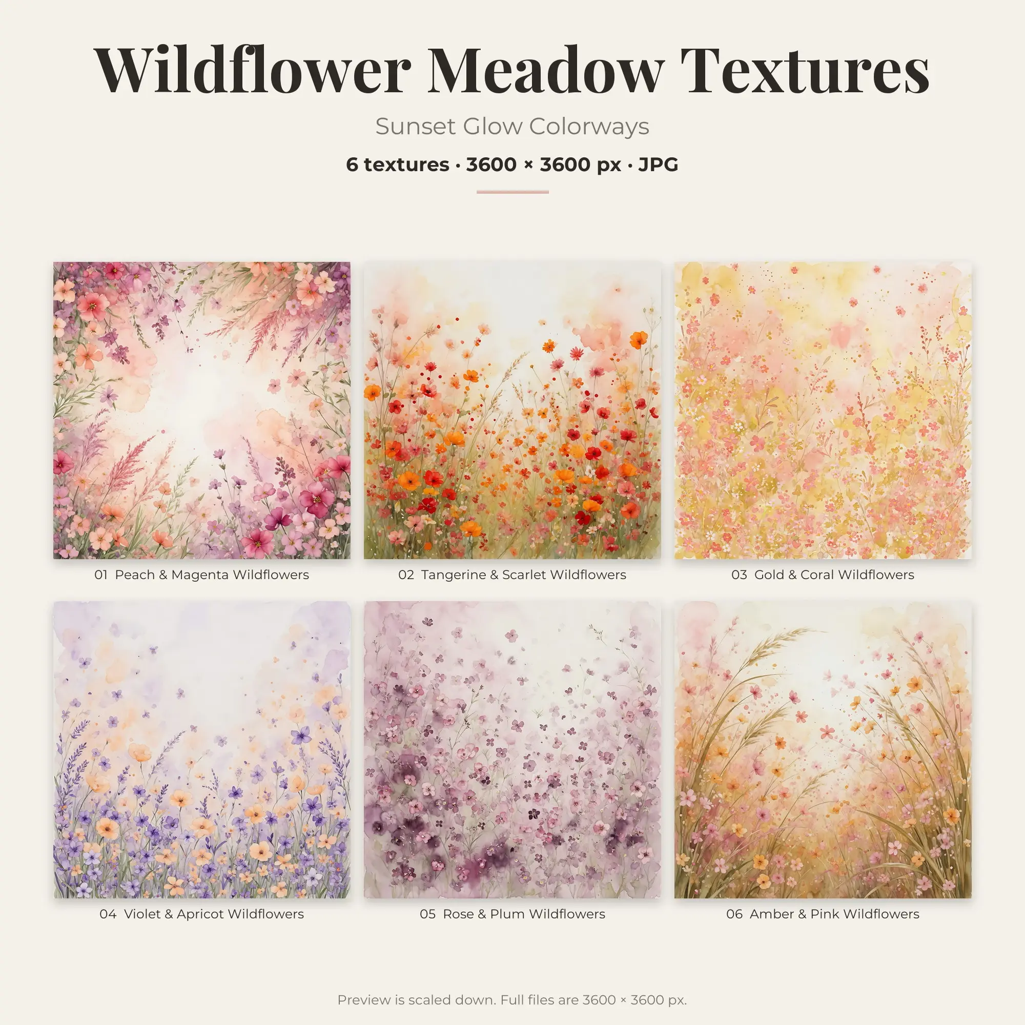 Sunset Glow Wildflower Meadow Textures – 6 Digital Backgrounds preview