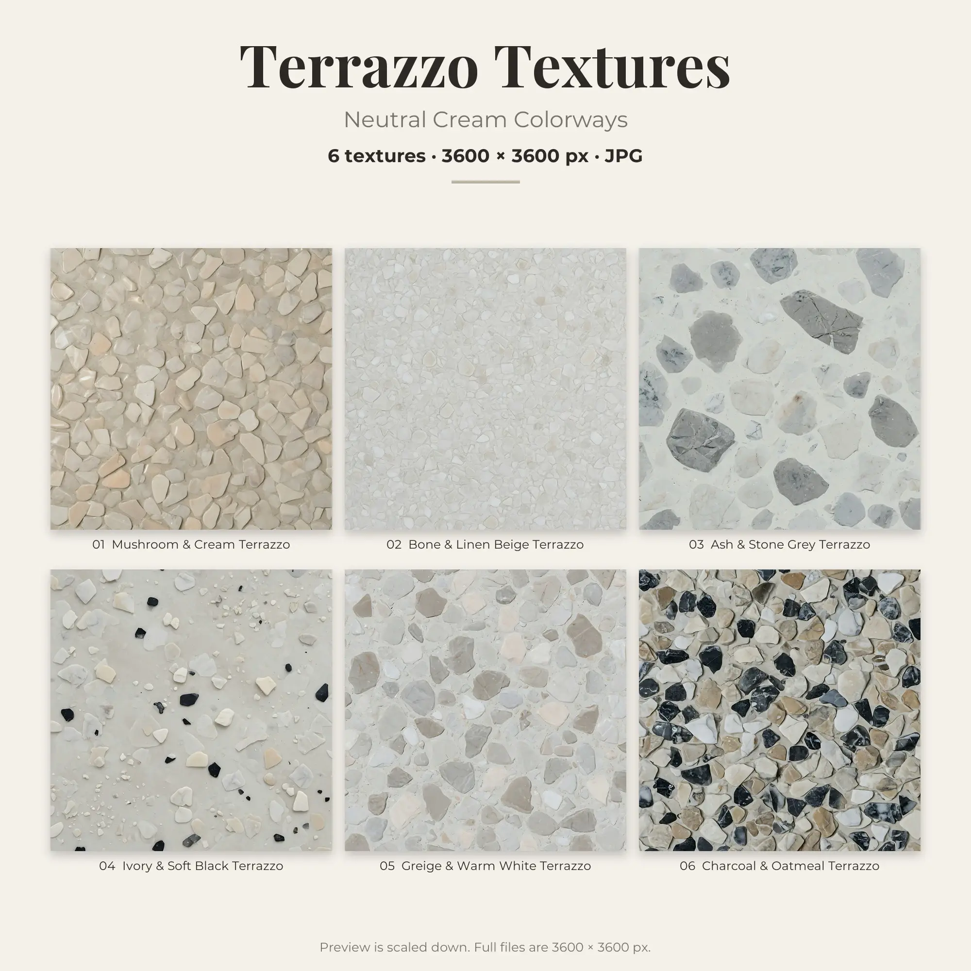 Neutral Cream Terrazzo Textures – 6 Digital Backgrounds preview