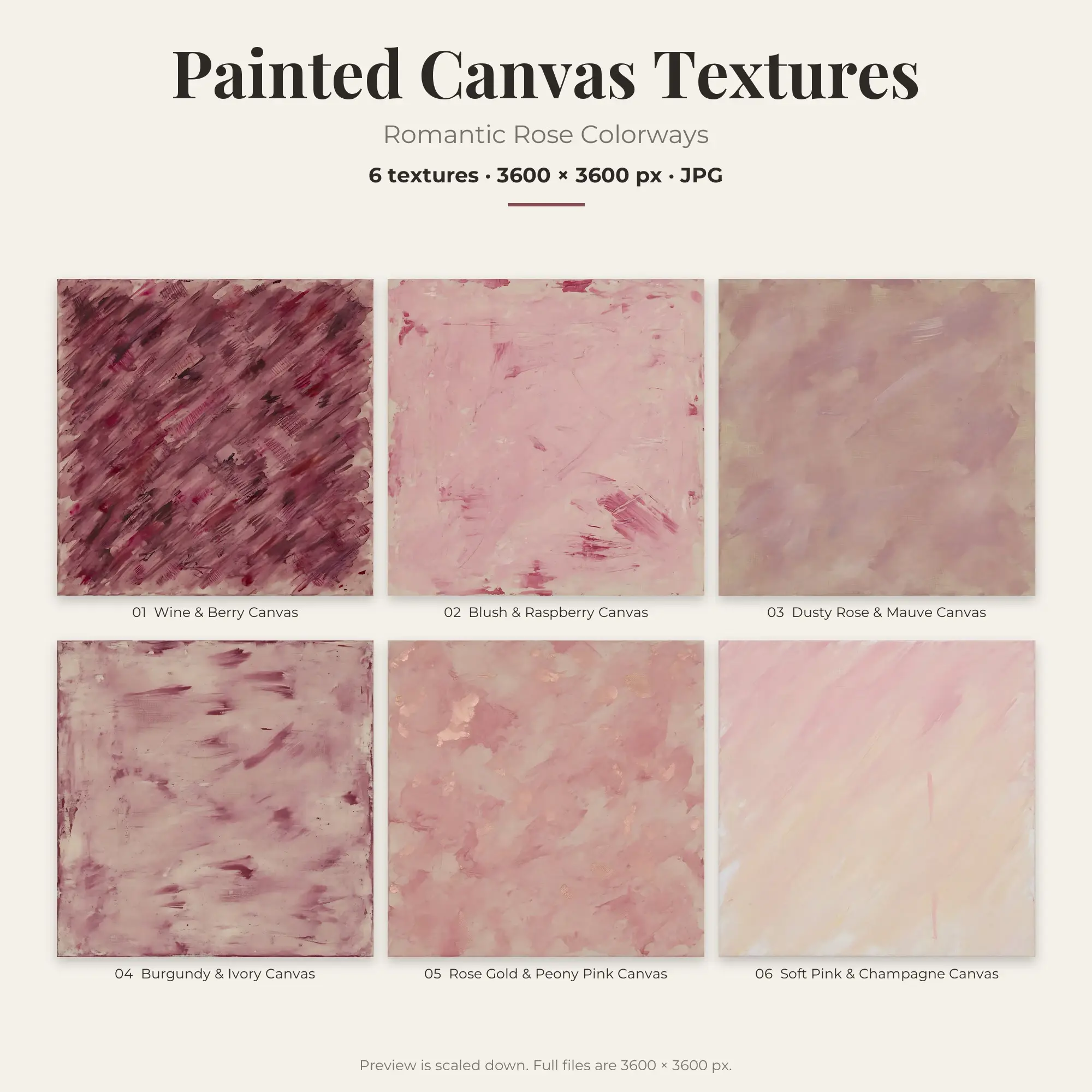 Romantic Rose Painted Canvas Textures – 6 Digital Backgrounds preview