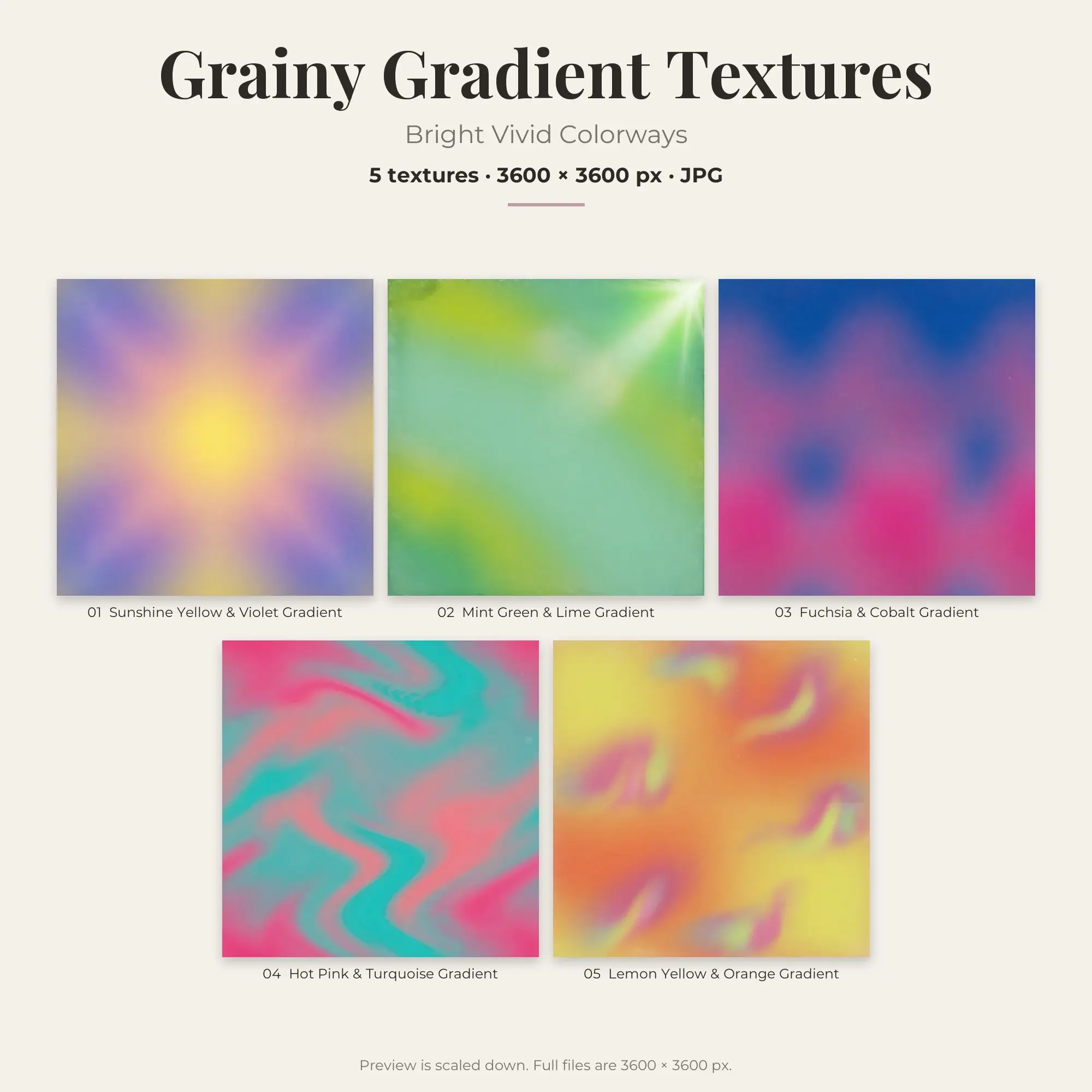 Bright Vivid Grainy Gradient Textures – 5 Digital Backgrounds preview