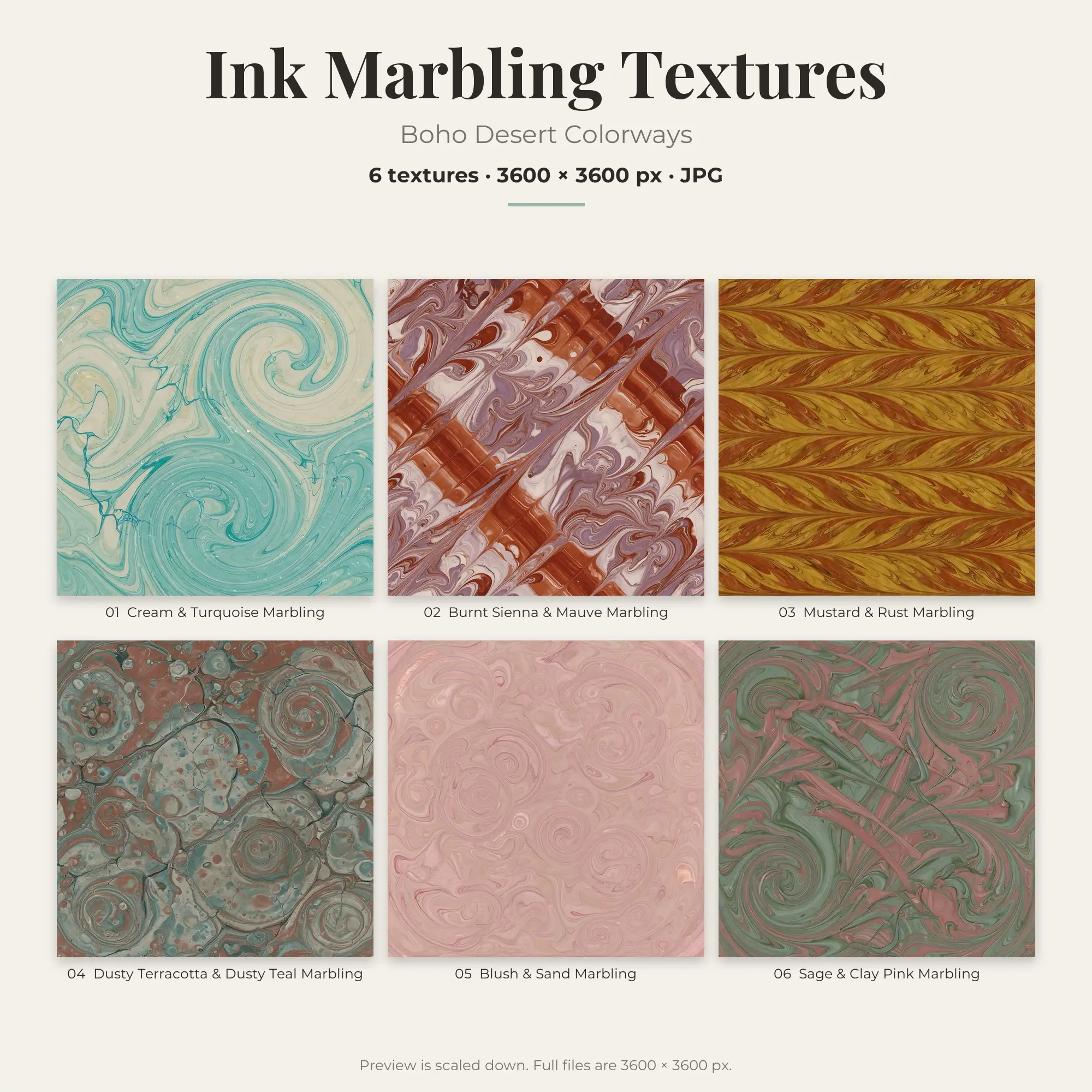 Ink Marbling Backgrounds in Boho Desert Colors – 6 JPGs preview
