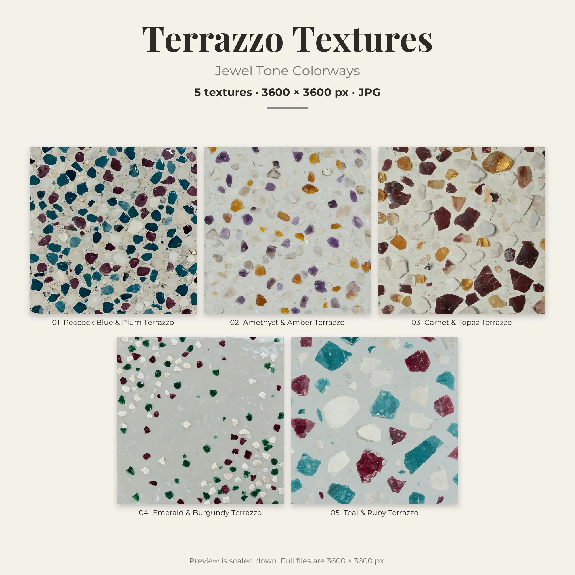 Terrazzo Backgrounds in Jewel Tone Colors – 5 JPGs preview
