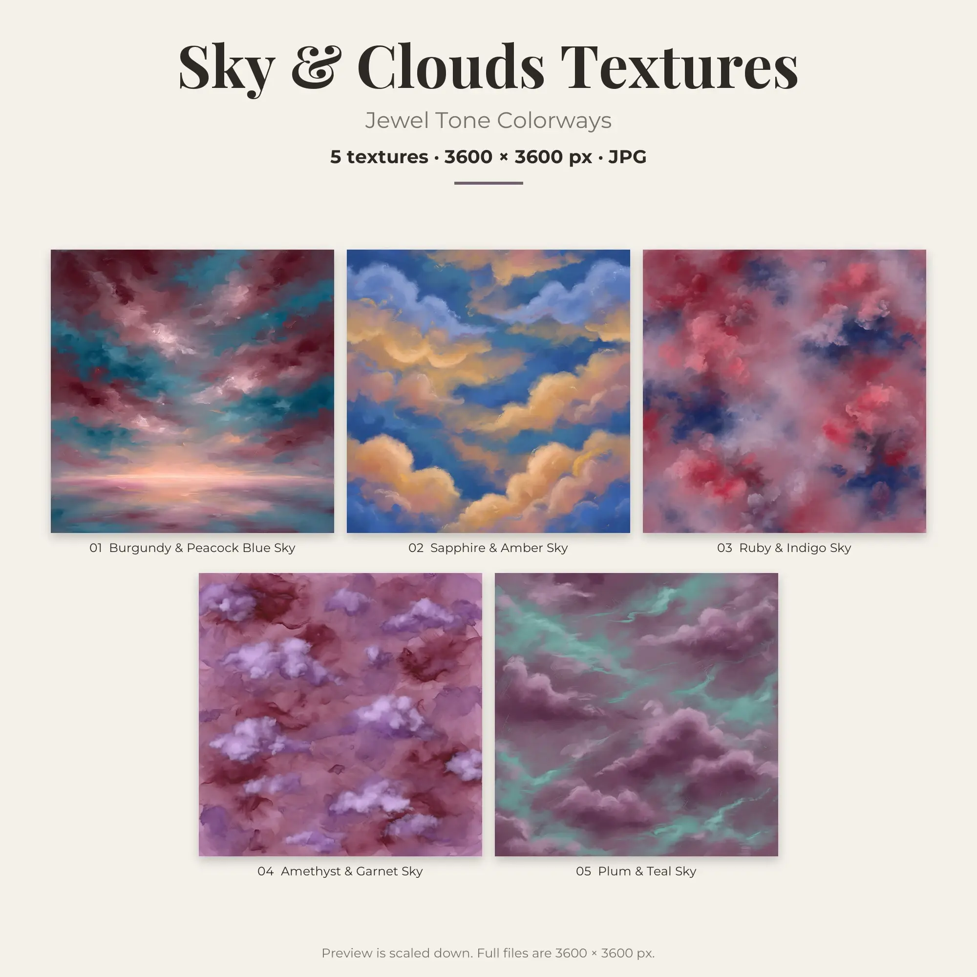 Jewel Tone Sky & Clouds Textures – 5 Digital Backgrounds preview
