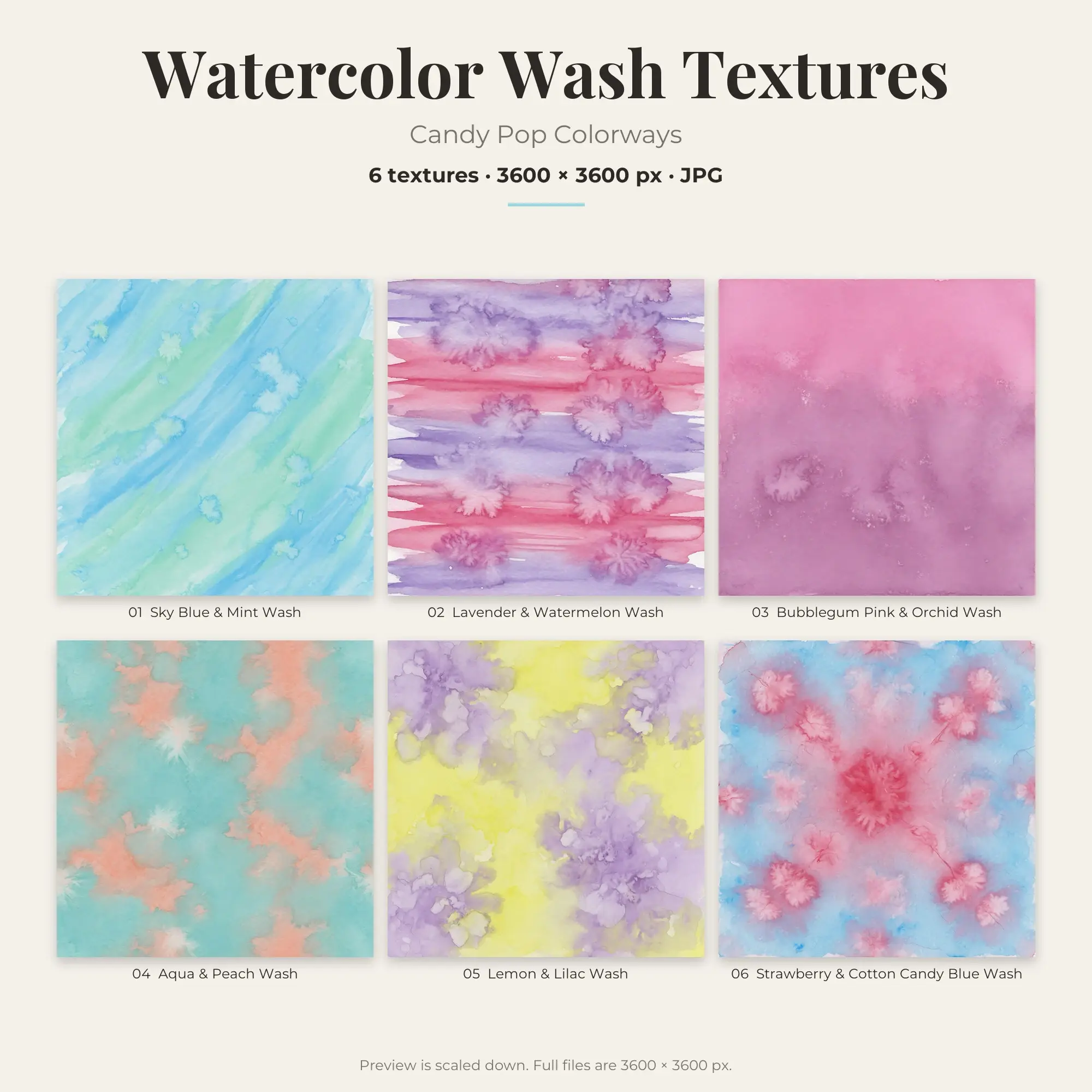 Watercolor Wash Backgrounds in Candy Pop Colors – 6 JPGs preview