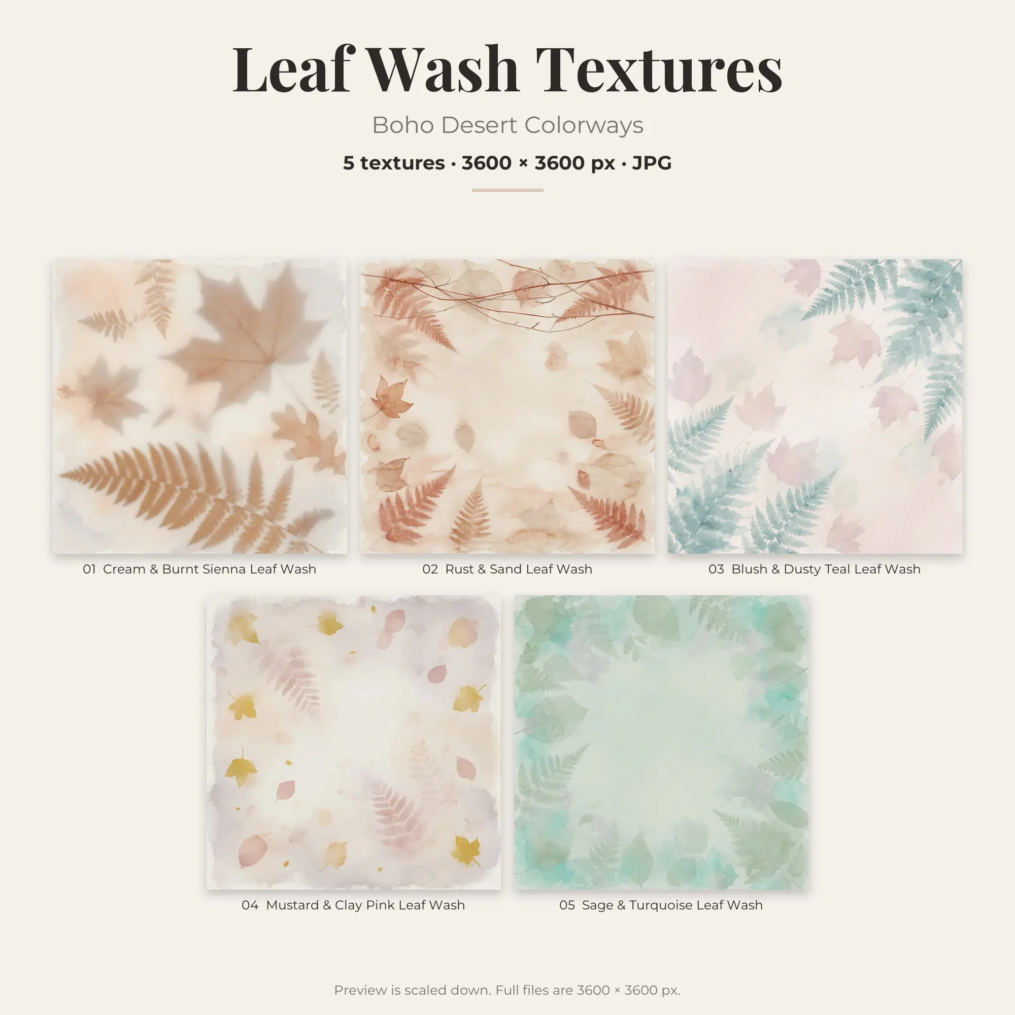 Leaf Wash Backgrounds in Boho Desert Colors – 5 JPGs preview