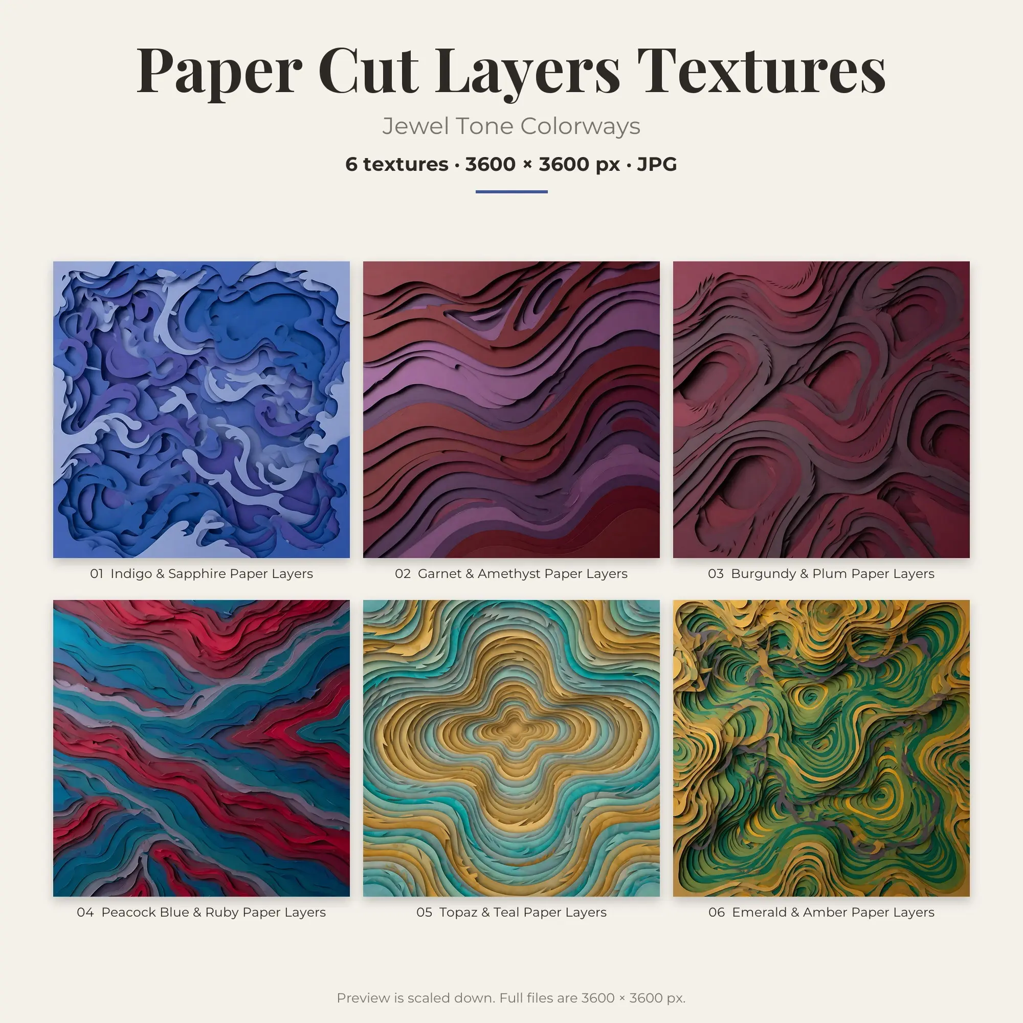 6 Jewel Tone Paper Cut Layers Textures, High-Res Backgrounds preview