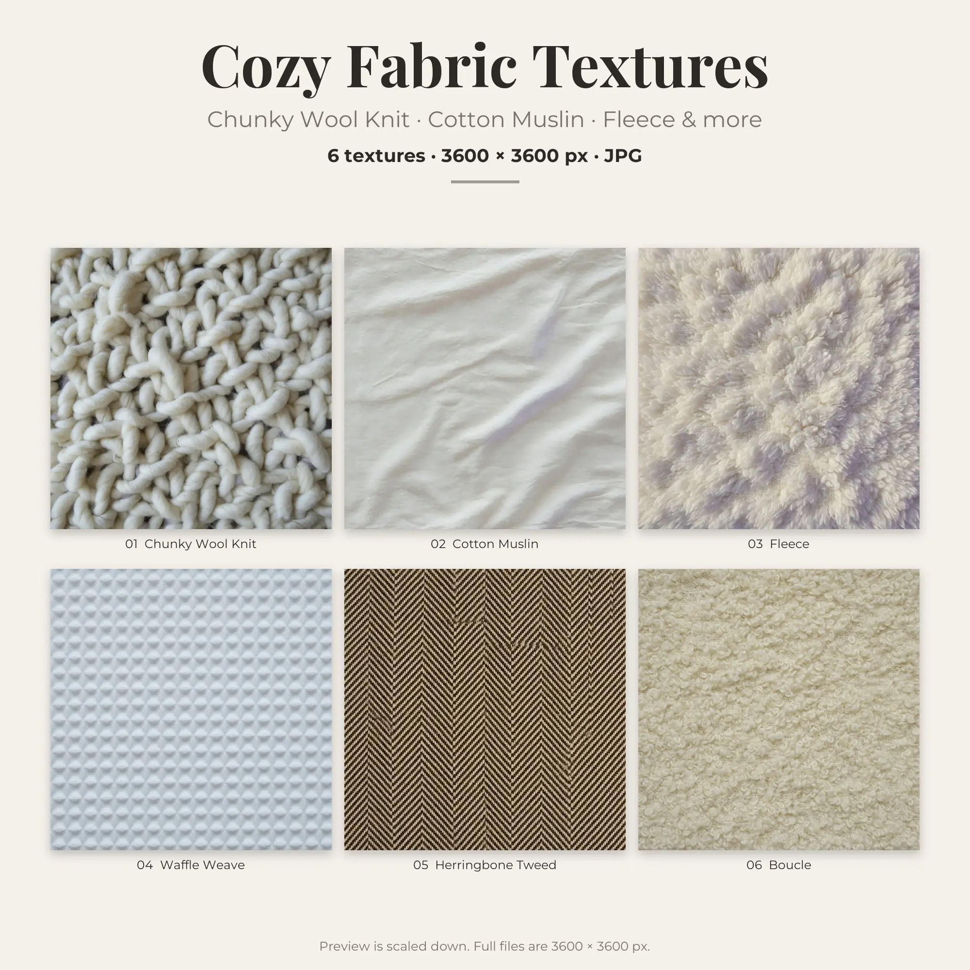 Cozy Fabric Textures: Chunky Wool Knit & Cotton Muslin – 6 JPGs preview