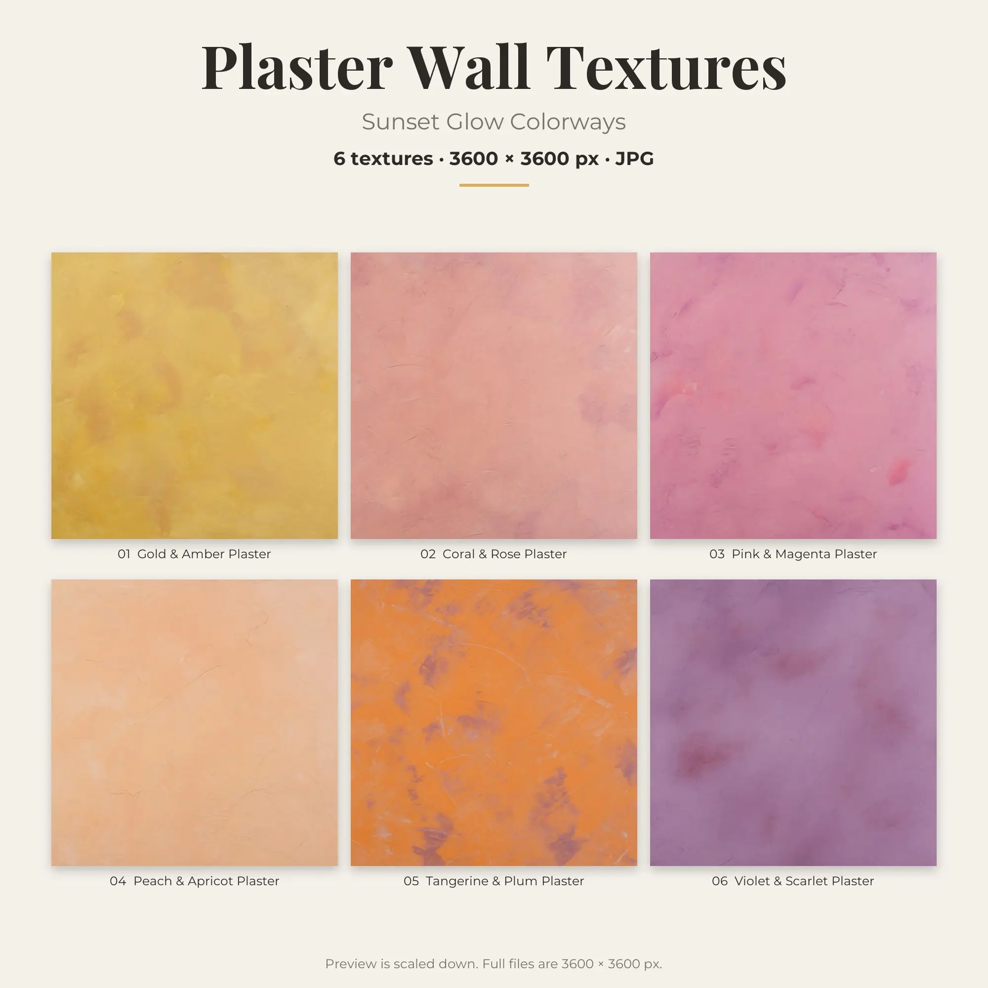 Plaster Wall Texture Pack, Sunset Glow Palette – 6 JPGs preview