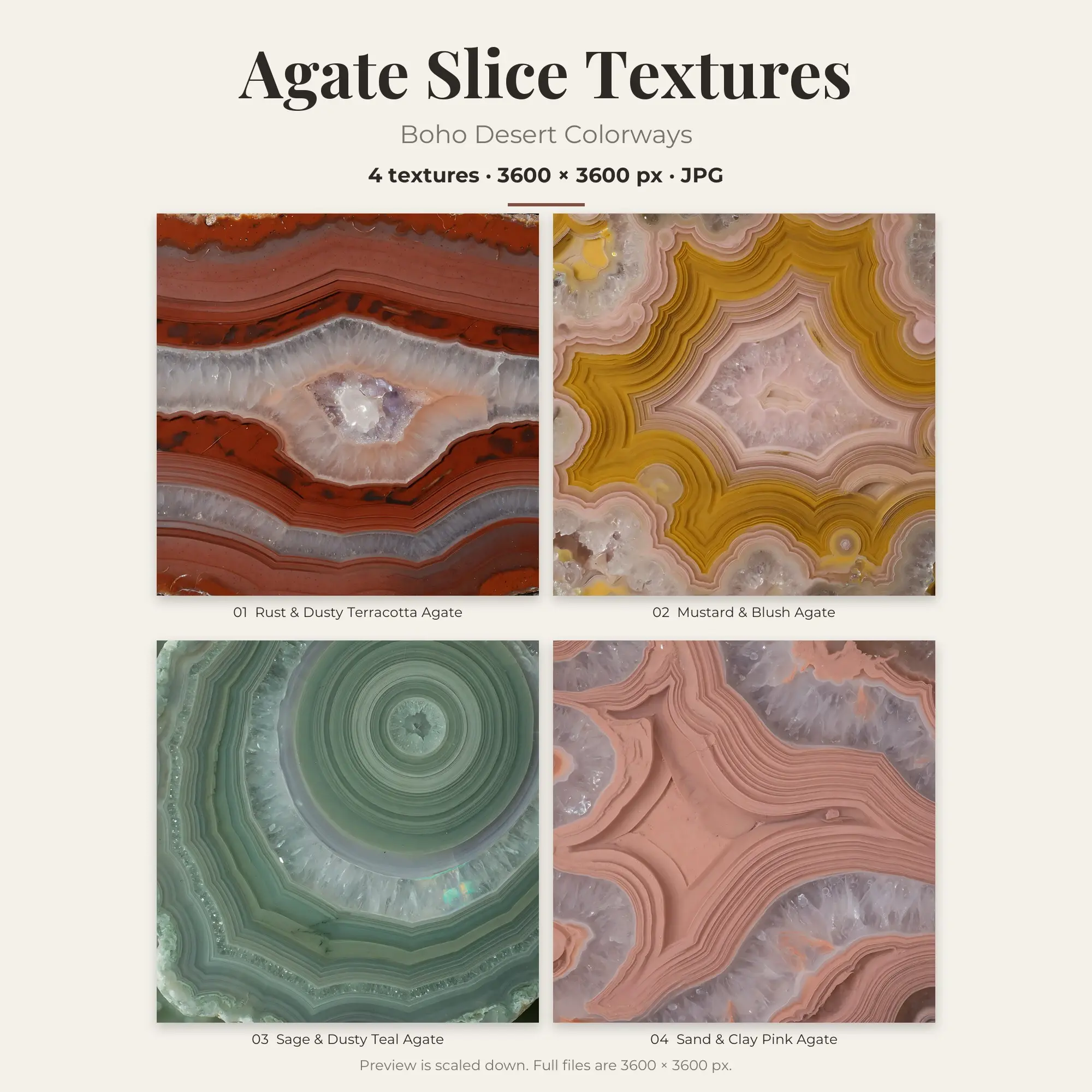 Agate Slice Texture Pack, Boho Desert Palette – 4 JPGs preview