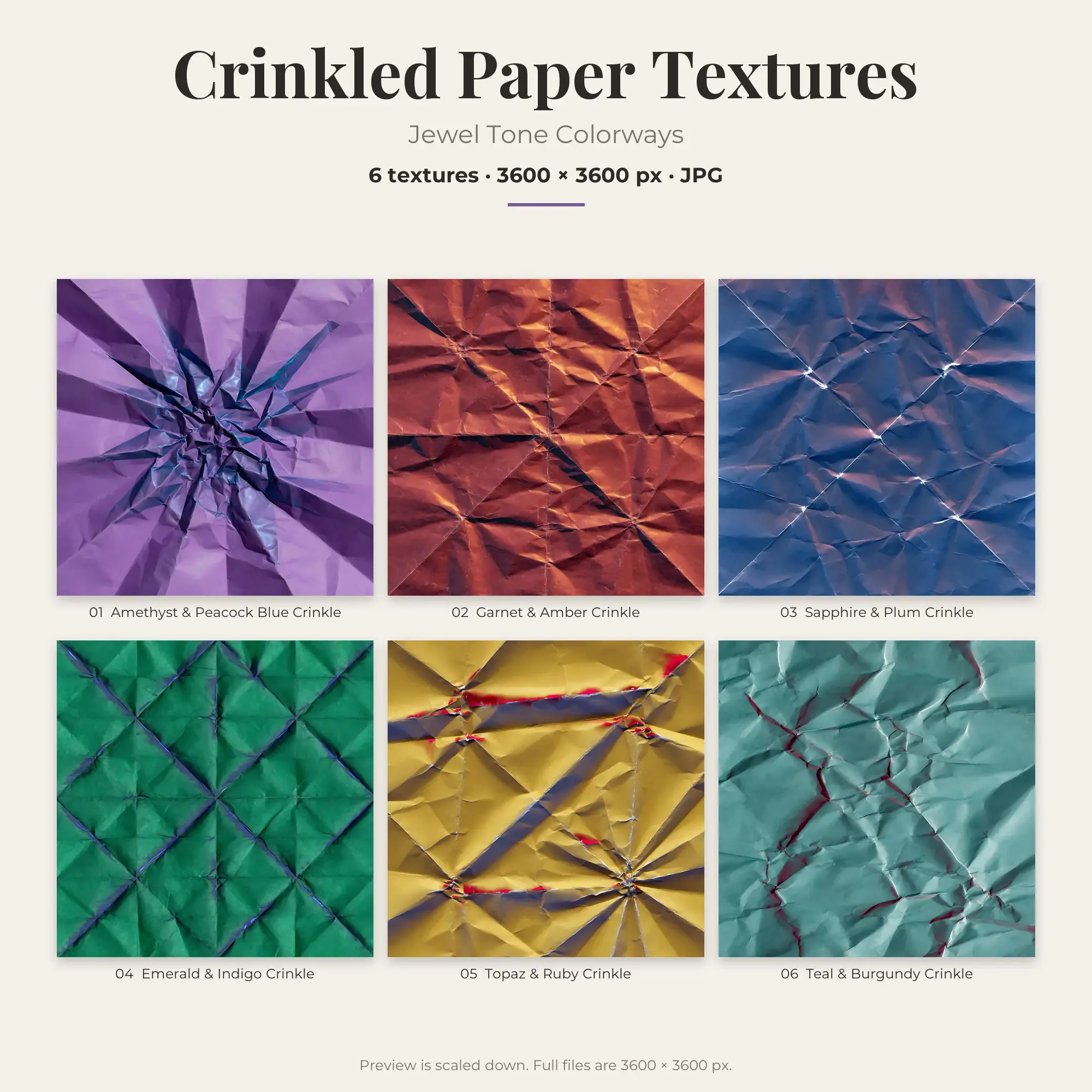 Crinkled Paper Backgrounds in Jewel Tone Colors – 6 JPGs preview