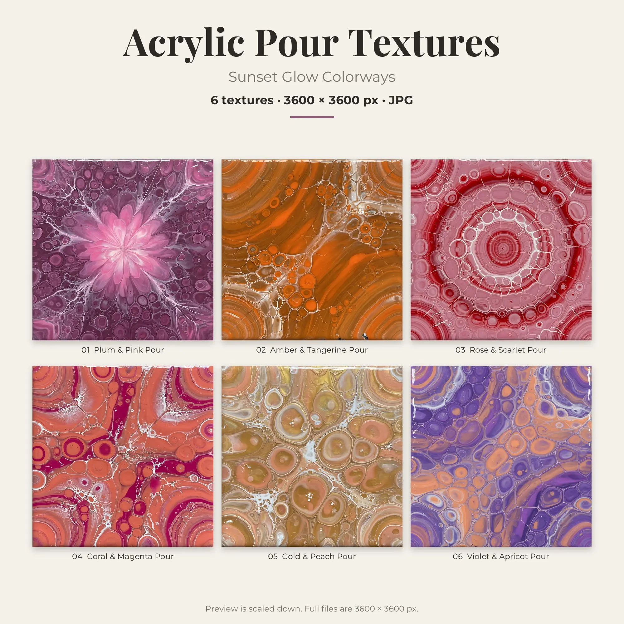 Sunset Glow Acrylic Pour Textures – 6 Digital Backgrounds preview