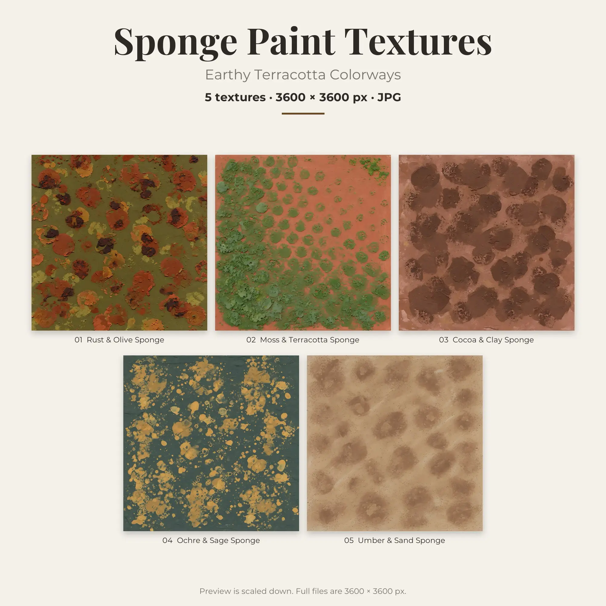 Earthy Terracotta Sponge Paint Textures – 5 Digital Backgrounds, preview 1 of 2