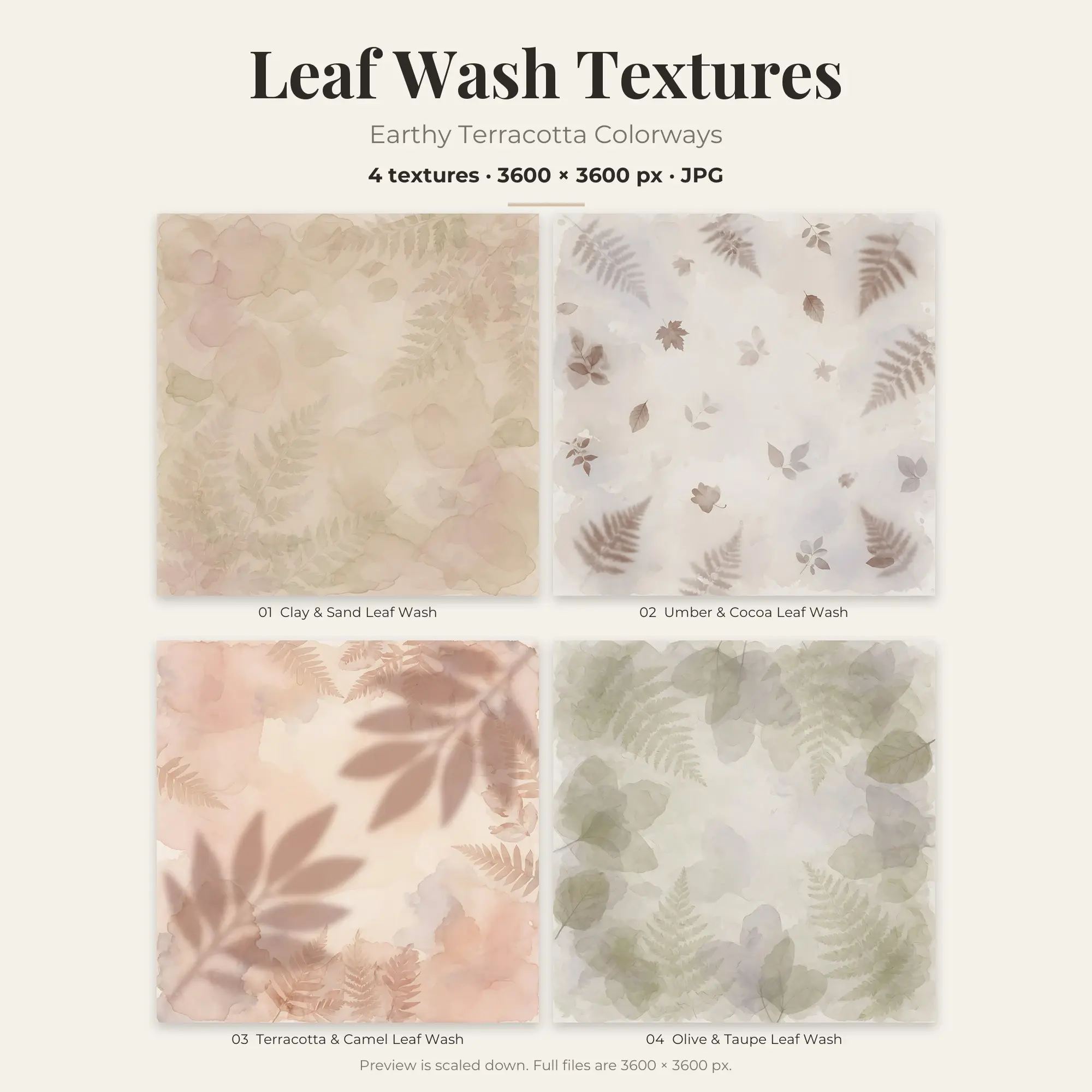 Earthy Terracotta Leaf Wash Textures – 4 Digital Backgrounds preview