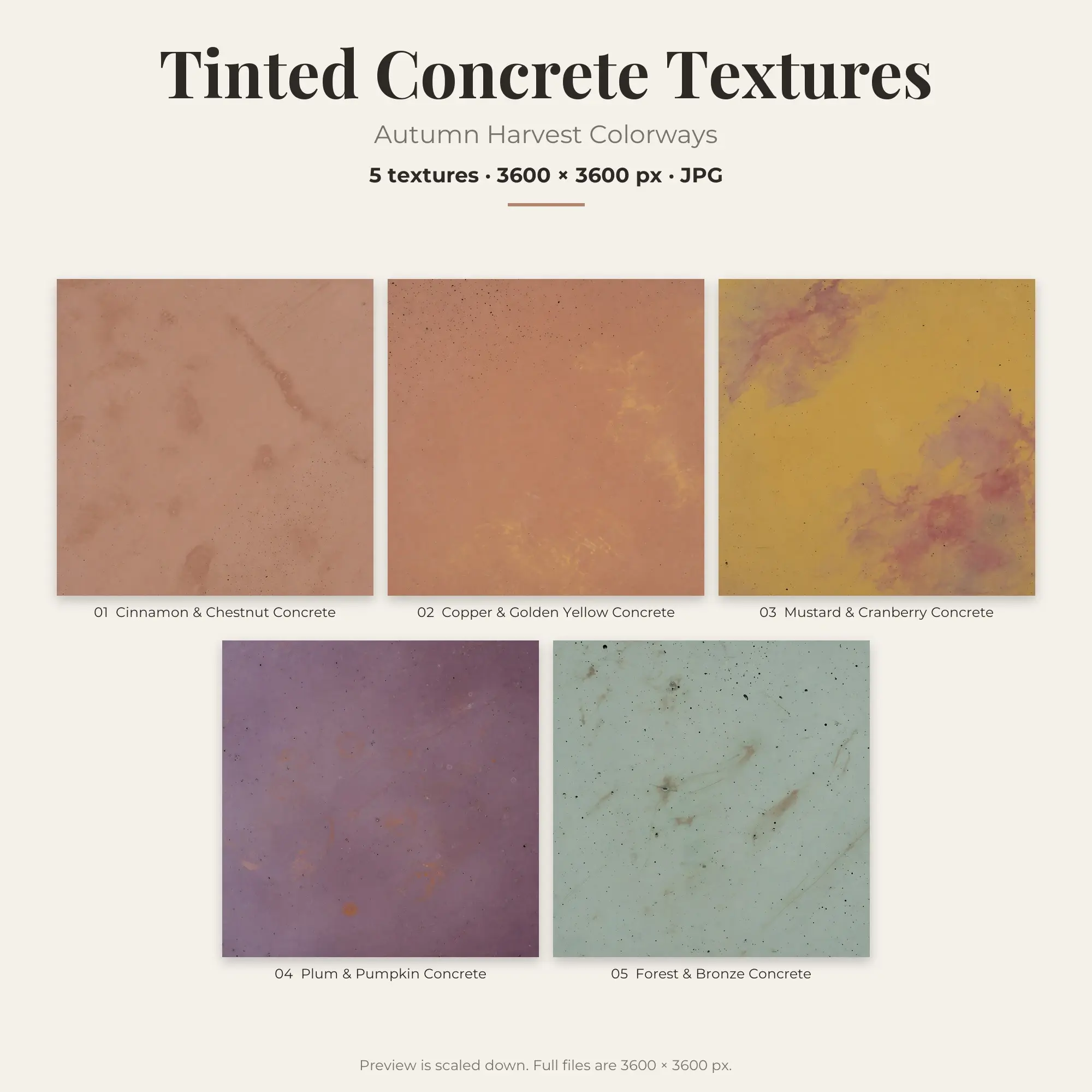 Tinted Concrete Texture Pack, Autumn Harvest Palette – 5 JPGs preview
