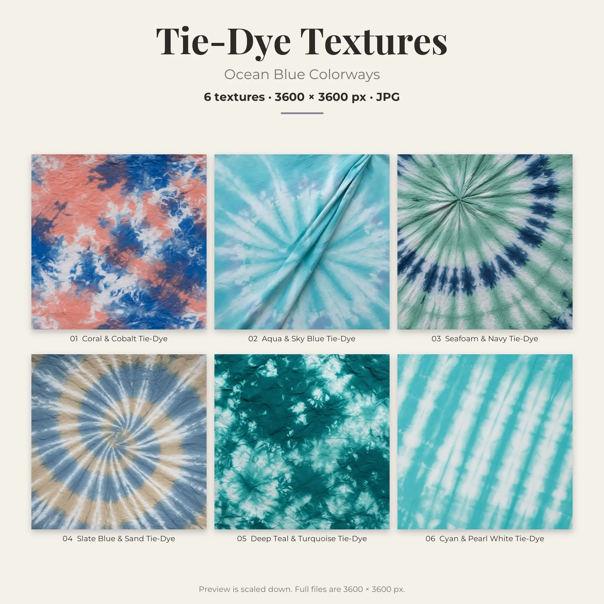Ocean Blue Tie-Dye Textures – 6 Digital Backgrounds preview