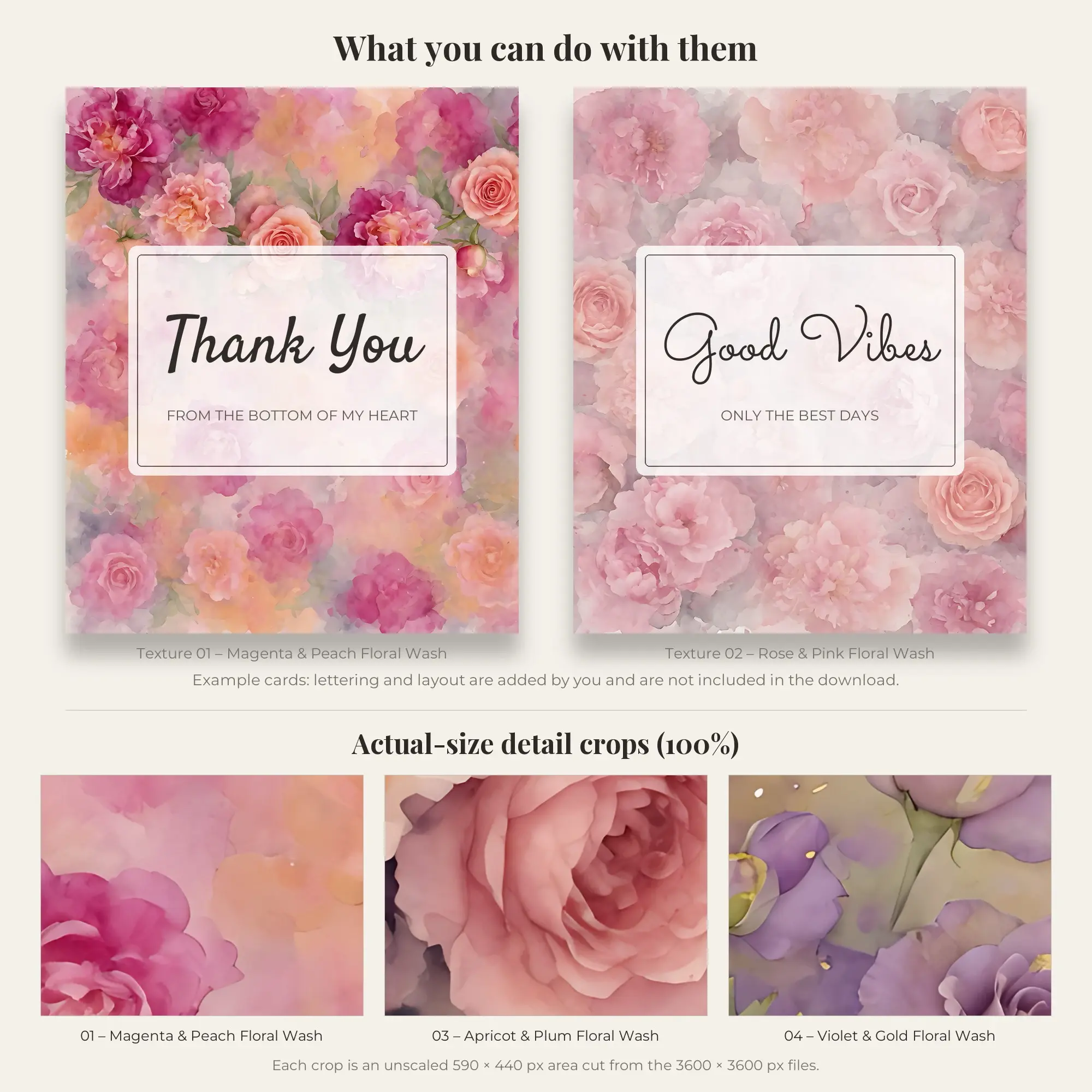Soft Floral Wash Texture Pack, Sunset Glow Palette – 4 JPGs, preview 2 of 2