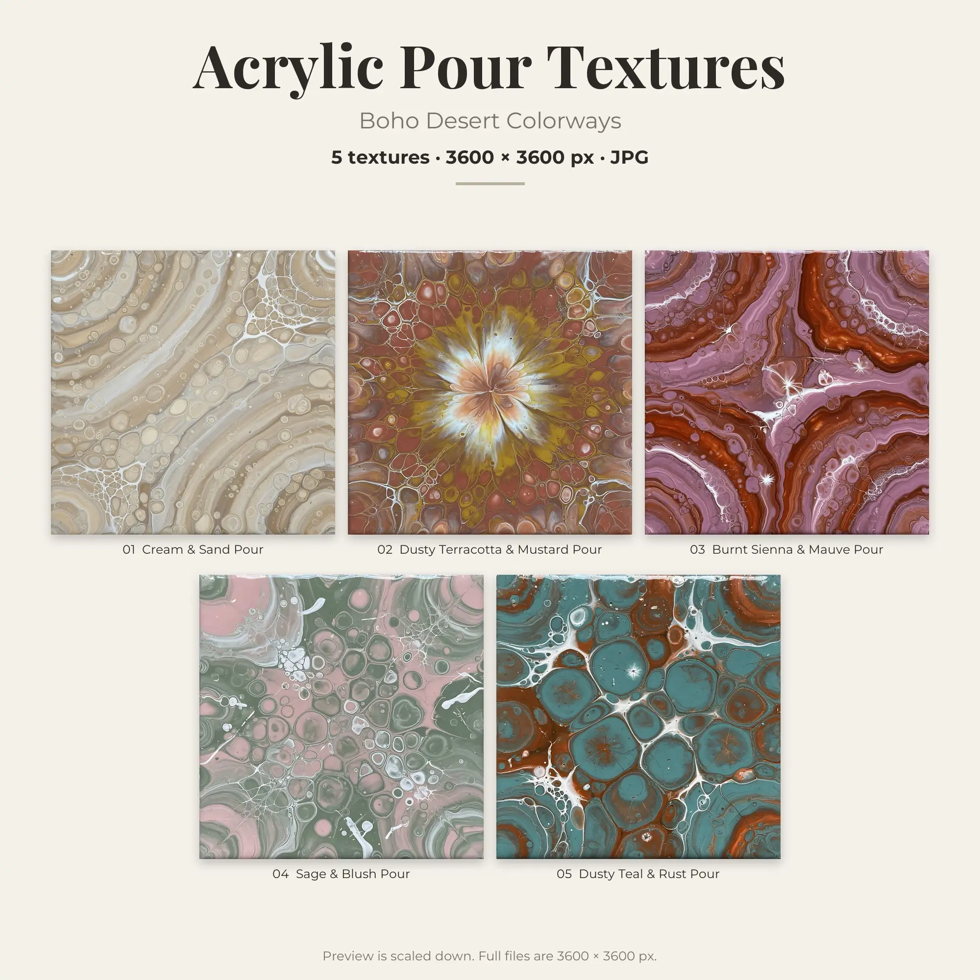 Acrylic Pour Backgrounds in Boho Desert Colors – 5 JPGs preview