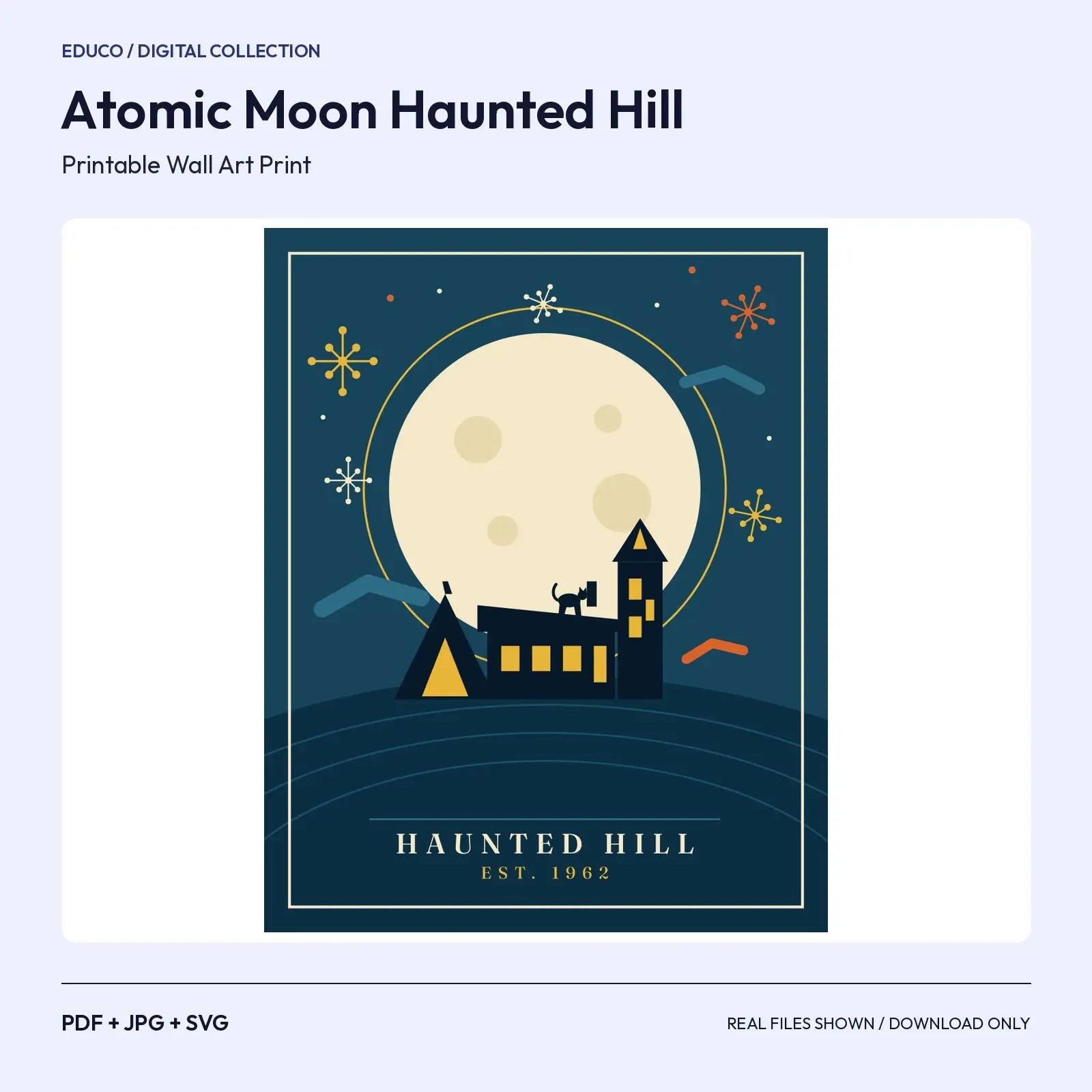 Atomic Moon Haunted Hill – Mid-Century Halloween Printable Wall Art preview